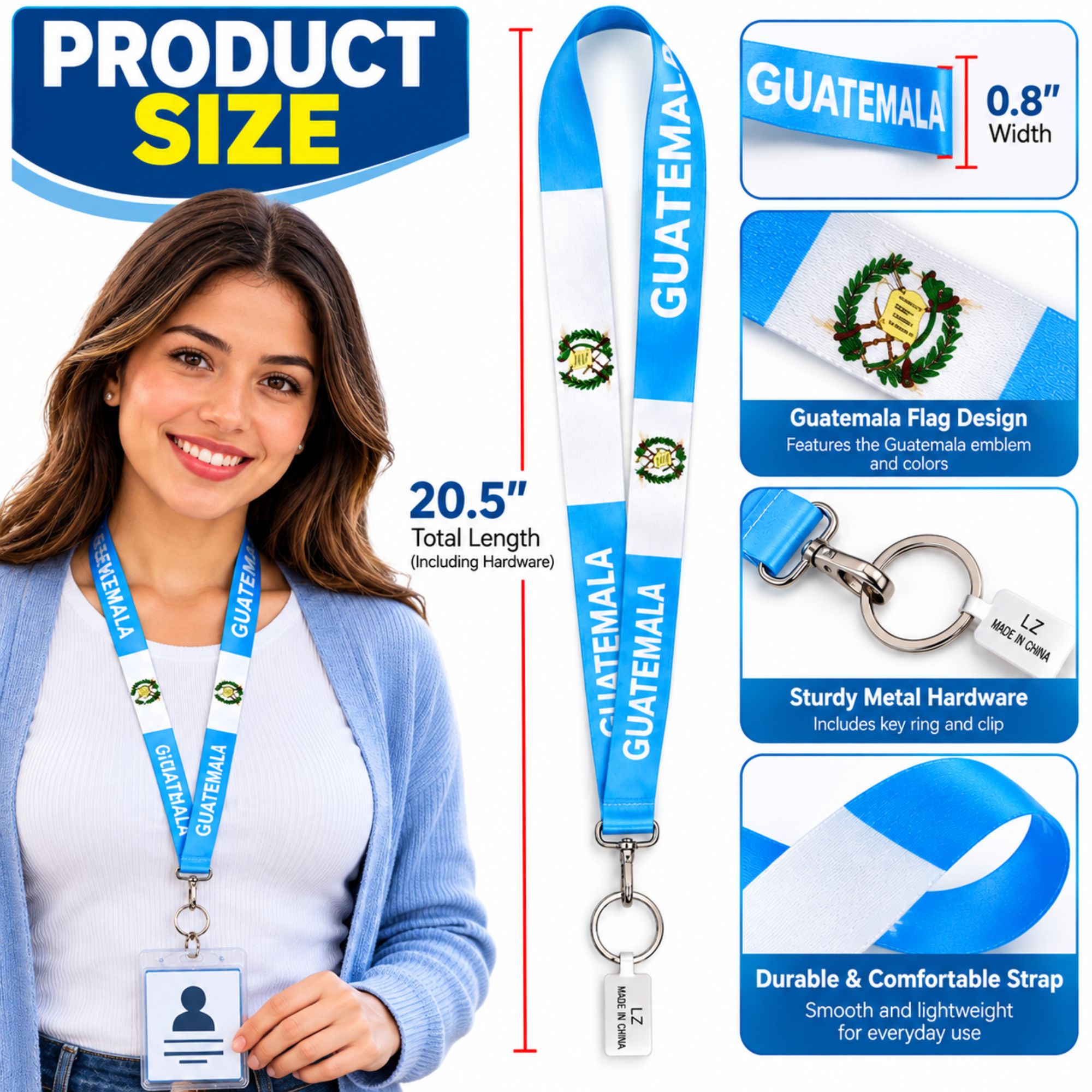 Guatemala Flag Lanyard Keychain with Quick Release – Neck Strap for Keys