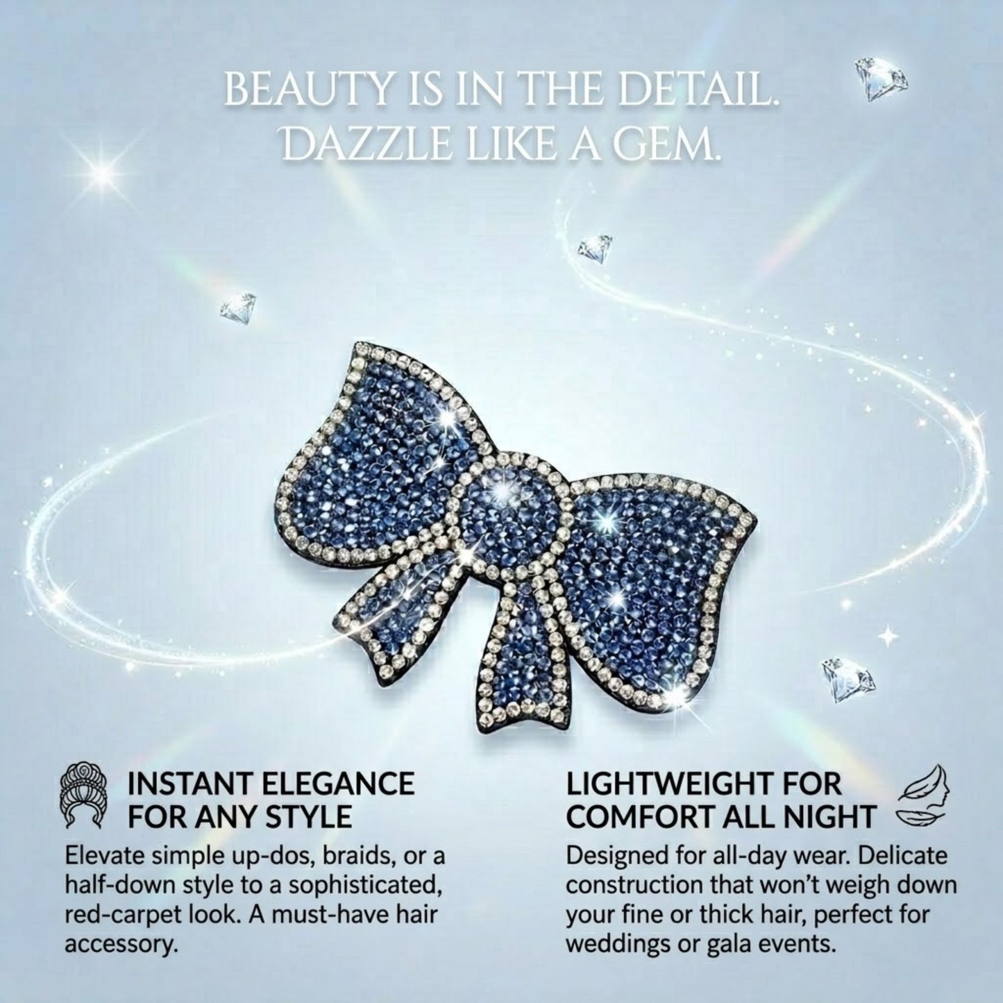 2.75" Sparkling Rhinestone Bow Knot Hair Barrette French Clip Hair Pins, Claws & Clips product image 10