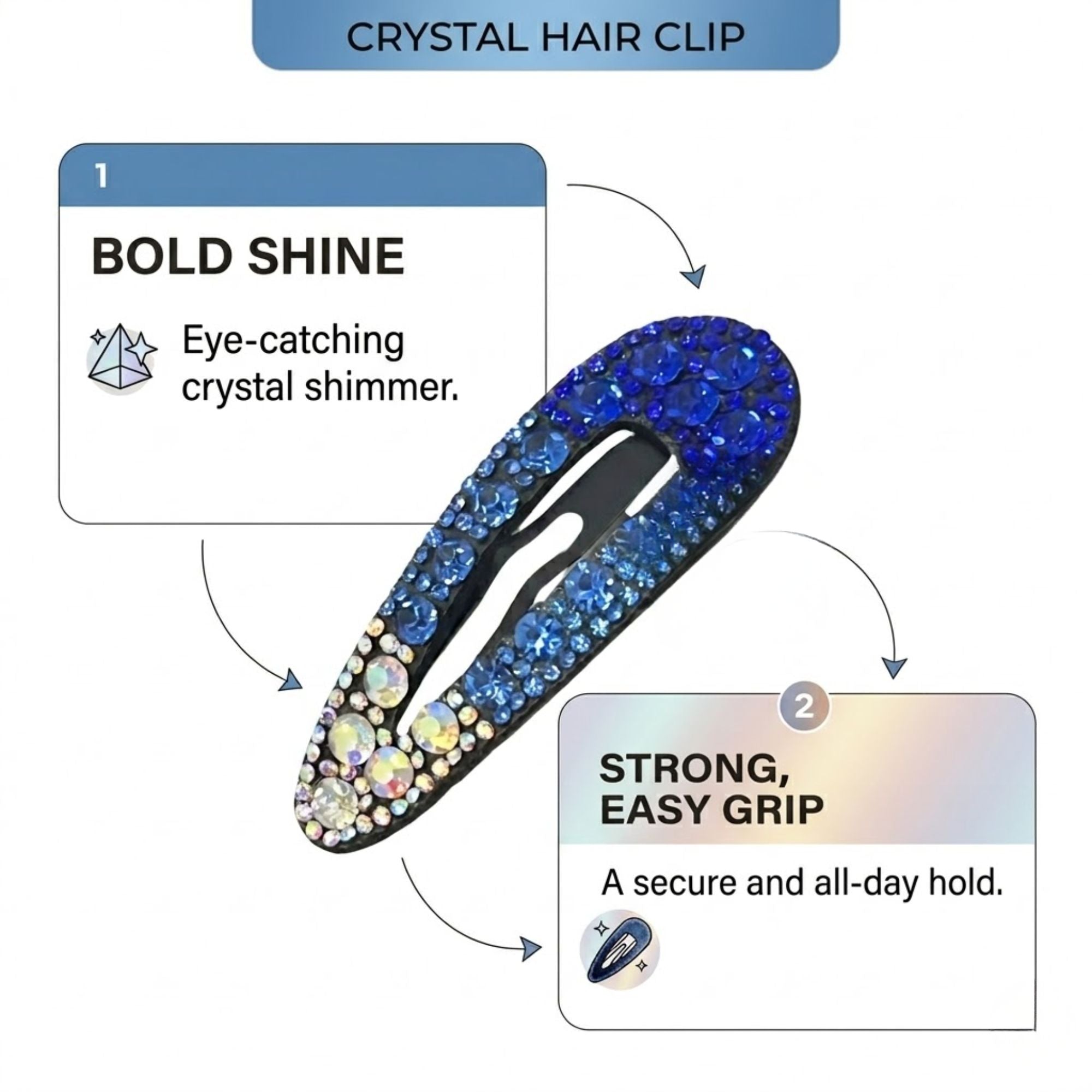 3.25" Crystal Rhinestone Snap Hair Clips for Women and Girls Hair Pins, Claws & Clips product image 10