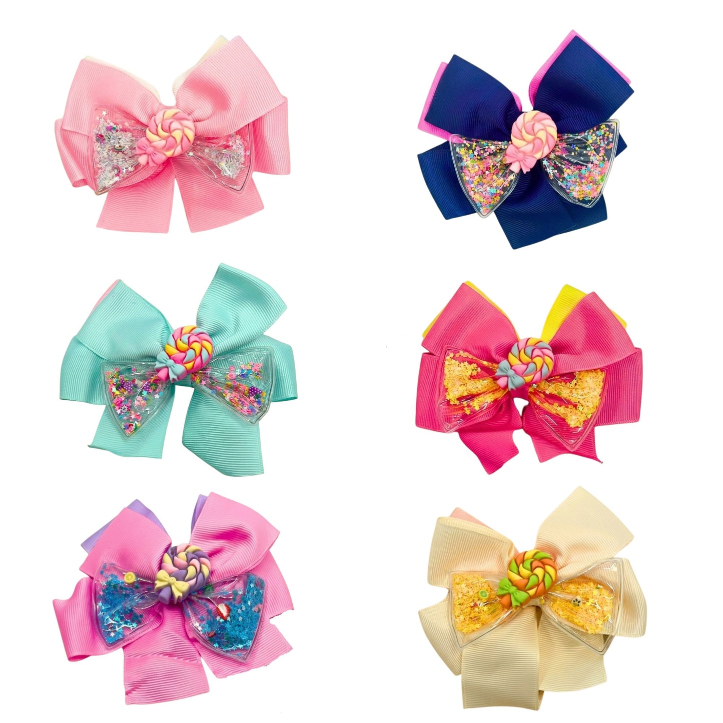 4.5" Candy Shaker Hair Bows 3D Lollipop Liquid Glitter Clips hair clips main product image