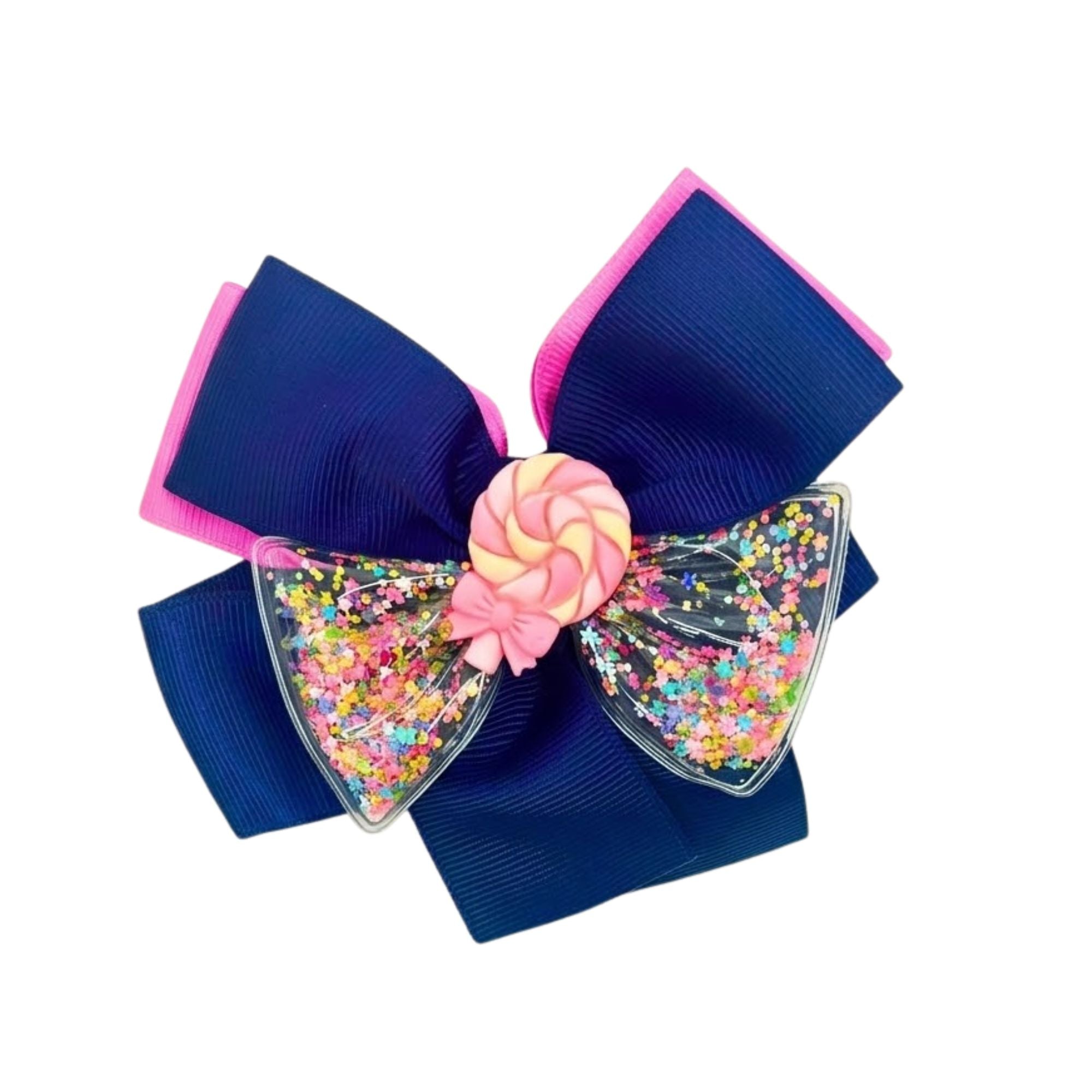 4.5" Candy Shaker Hair Bows 3D Lollipop Liquid Glitter Clips hair clips size and feature image
