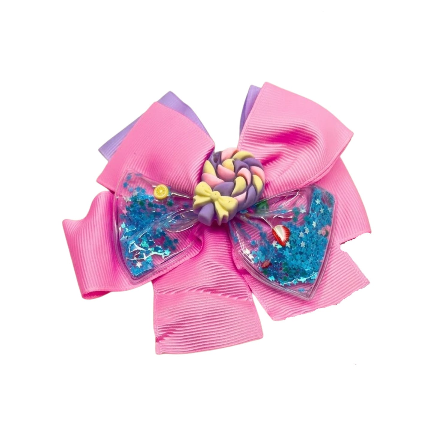 4.5" Candy Shaker Hair Bows 3D Lollipop Liquid Glitter Clips hair clips lifestyle use image