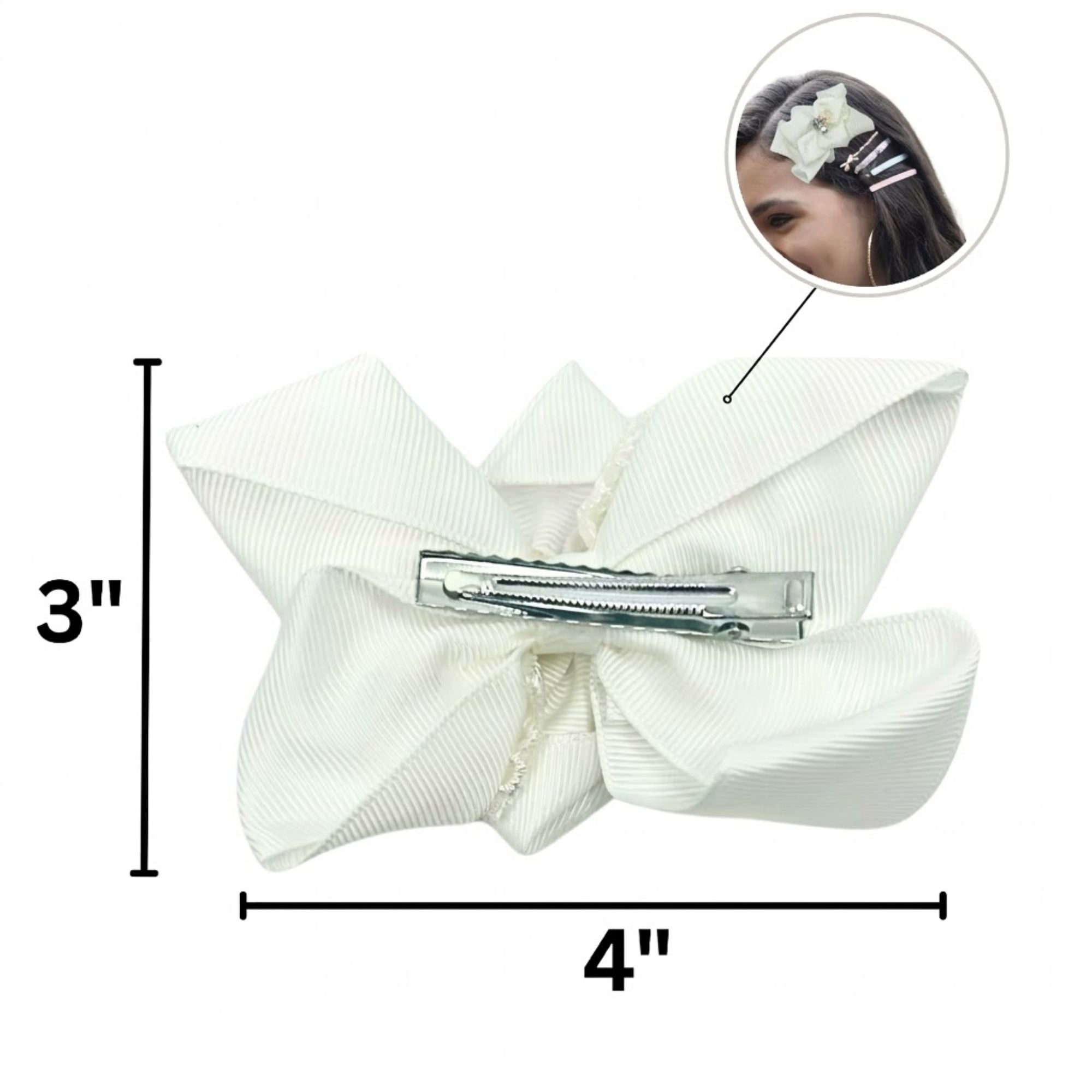 Elegant Grosgrain Ribbon Floral Bow Hair Clip Accessory hair clips lifestyle use image