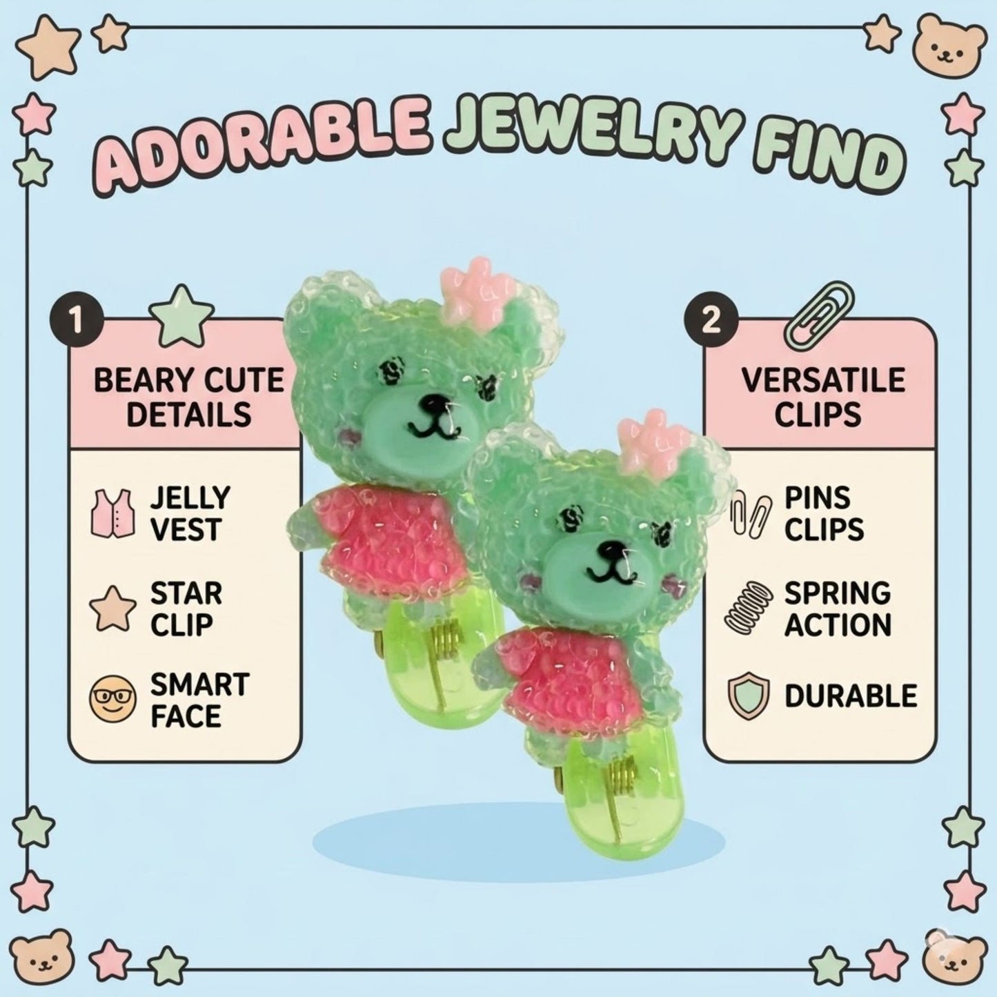 Cute Bear Hair Clips Spring Resin Mini Hair Pins 3 Pieces Hair Pins, Claws & Clips product image 7