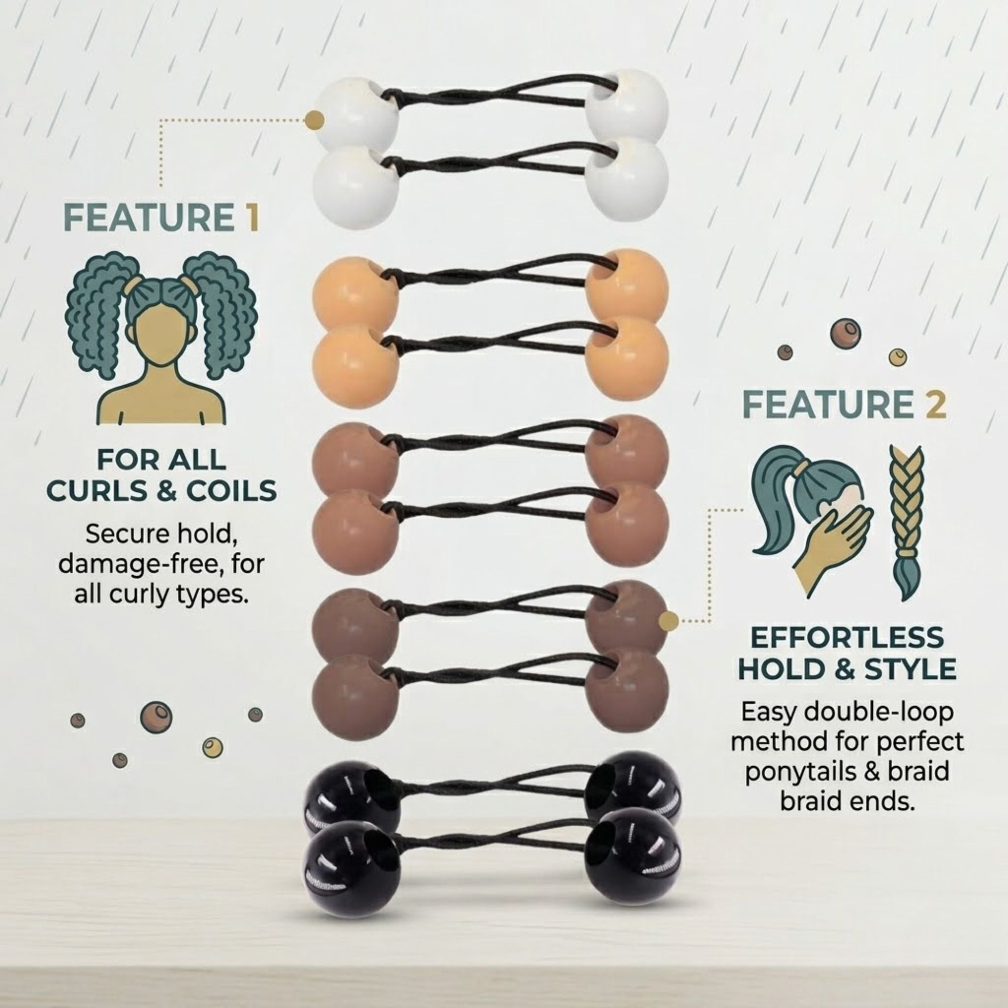 3.5" Neutral Bead Elastic Ponytail Hair Tie Set 10 Piece Ponytail holder size and feature image