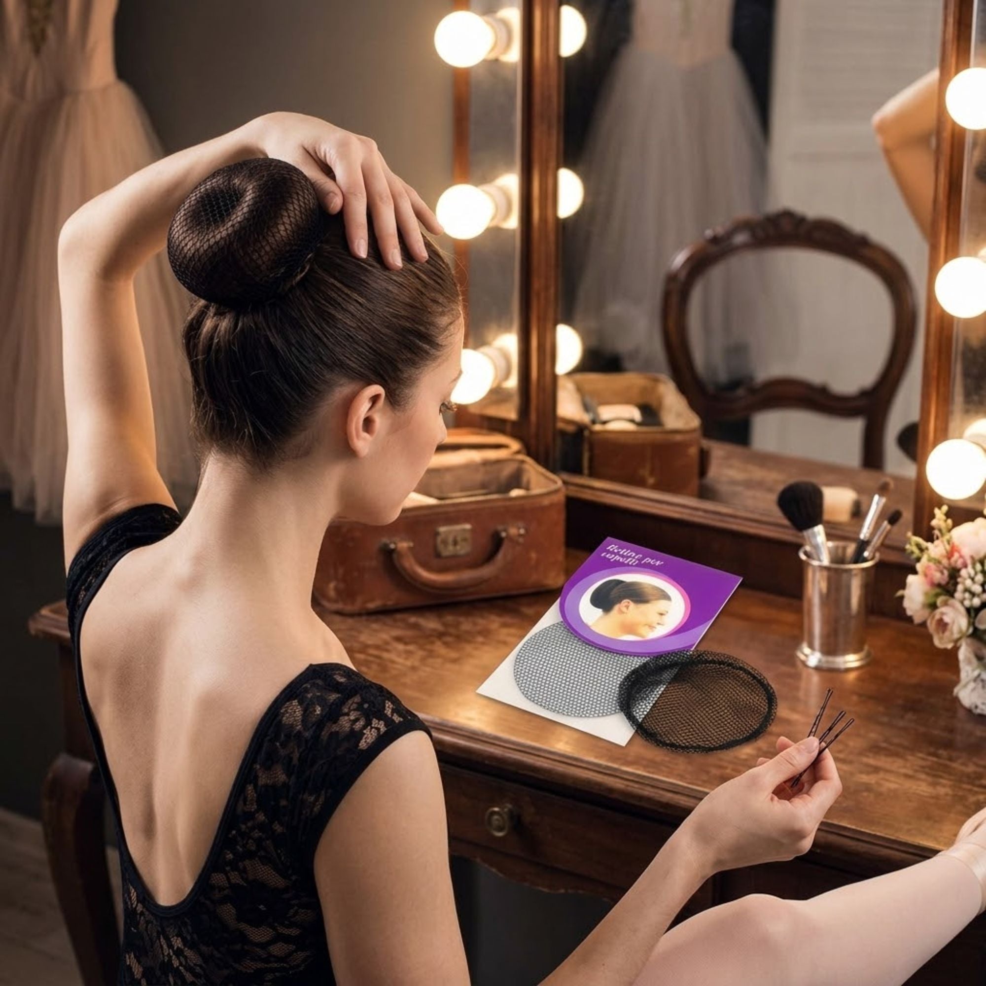 Invisible Hair Bun Net Strong Hold Ballet Hair Mesh Hair Net lifestyle use image