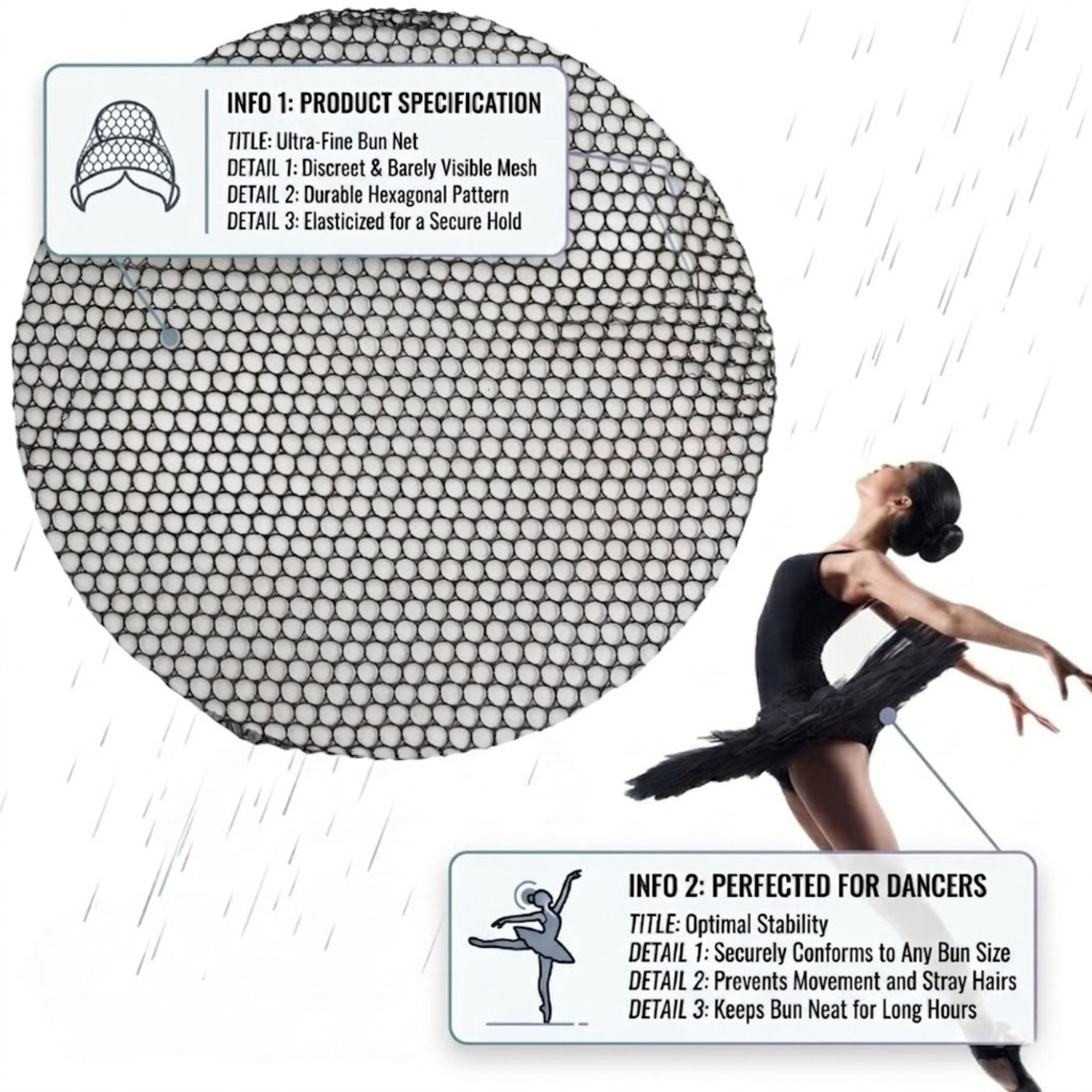 Invisible Hair Bun Net Strong Hold Ballet Hair Mesh Hair Net size and feature image