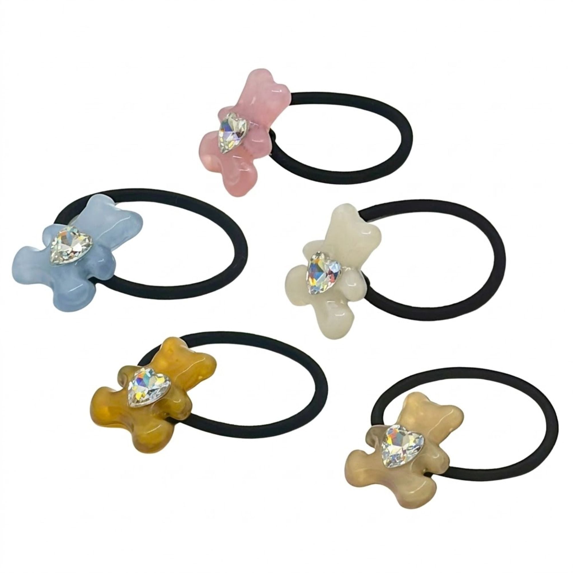 4" Teddy Bear Heart Crystal Resin Hair Tie Elastic Band Hair Bands main product image