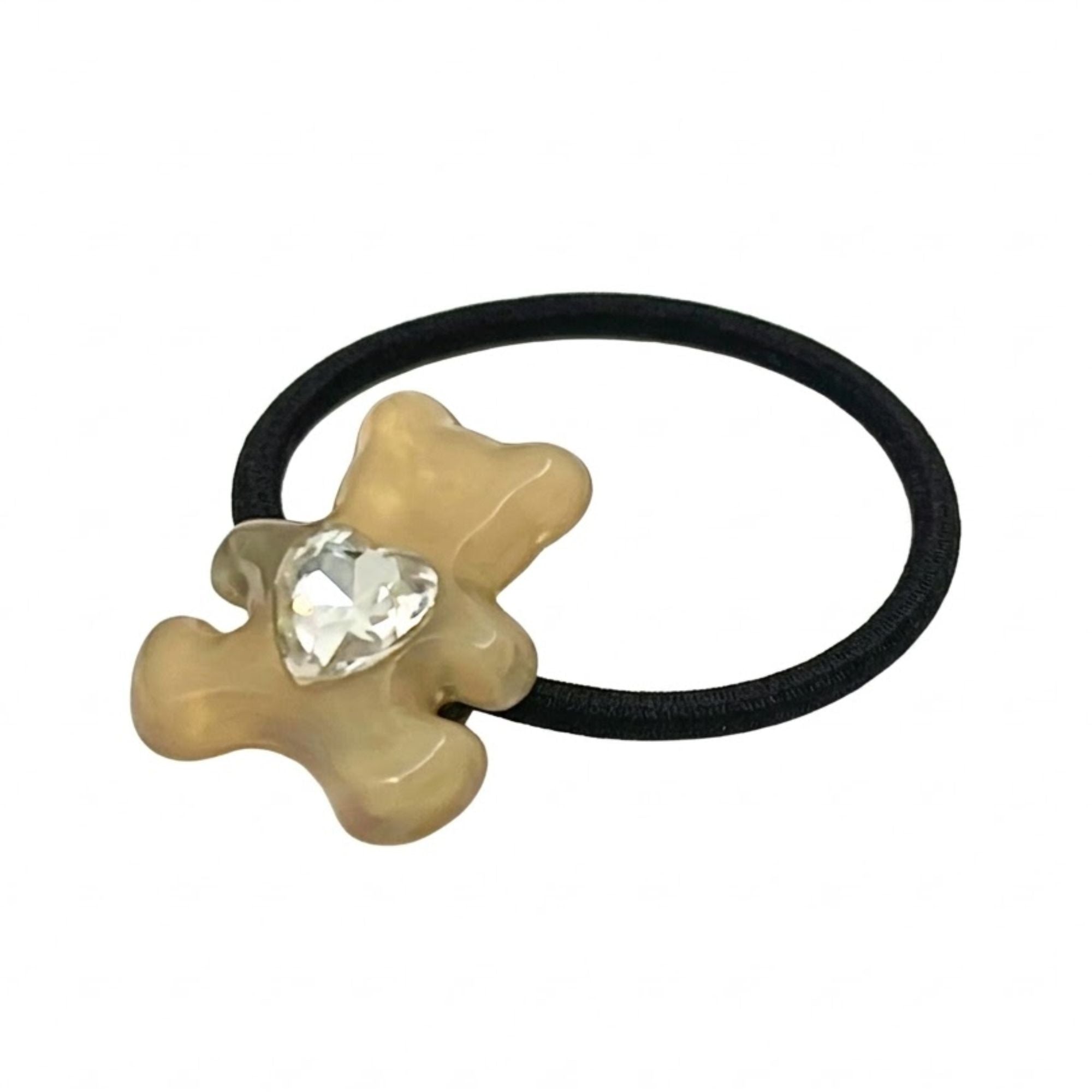 4" Teddy Bear Heart Crystal Resin Hair Tie Elastic Band Hair Bands lifestyle use image