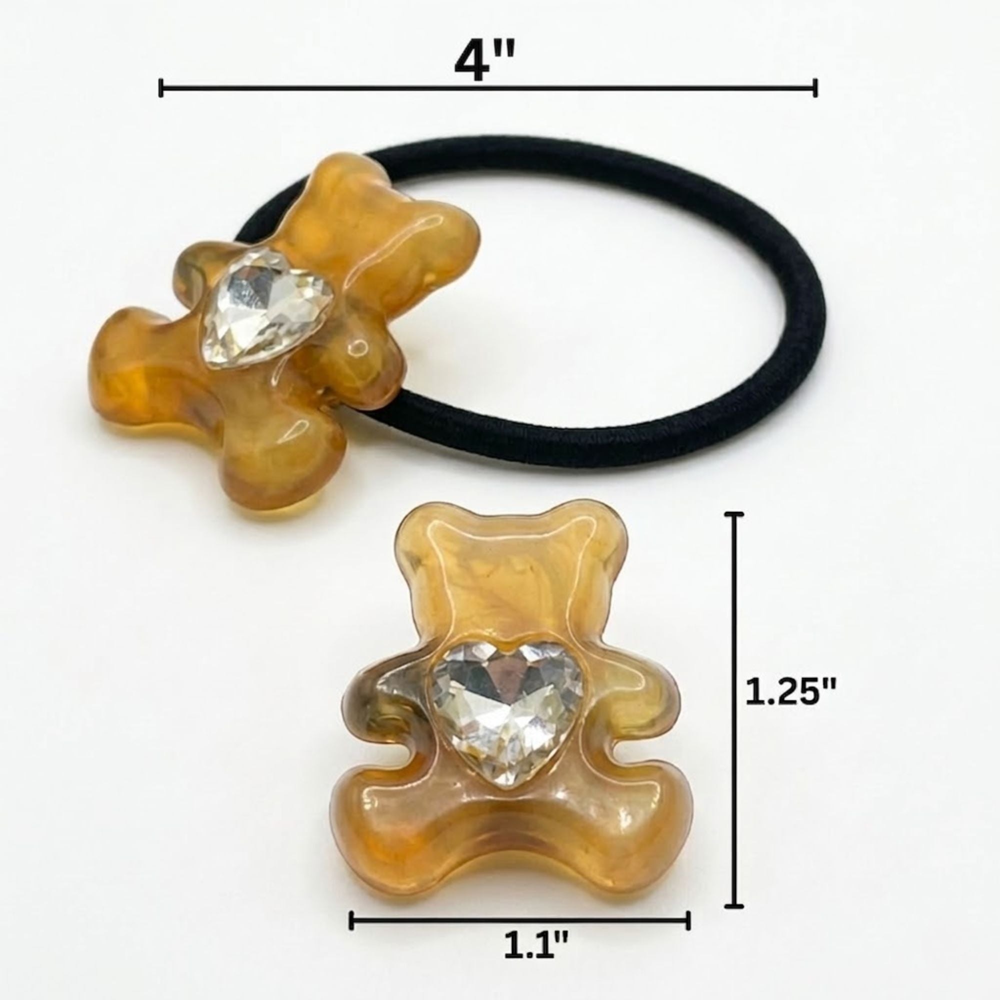 4" Teddy Bear Heart Crystal Resin Hair Tie Elastic Band Hair Bands product image 7