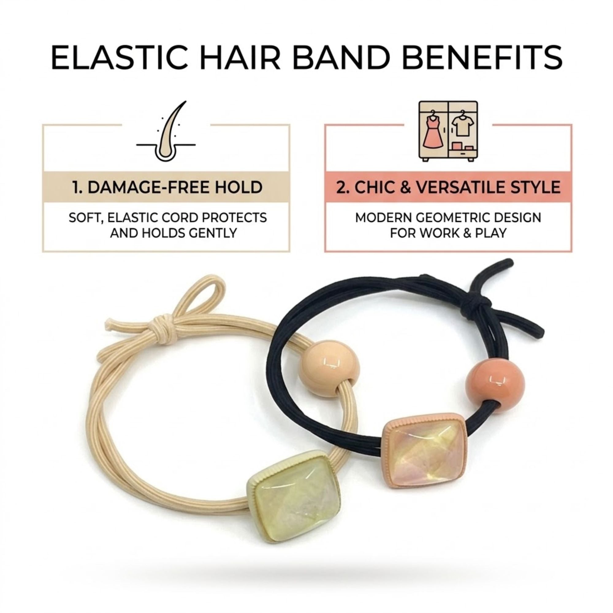 2" Modern Square Charm Elastic Hair Band Ponytail Holders Hair Bands product image 5
