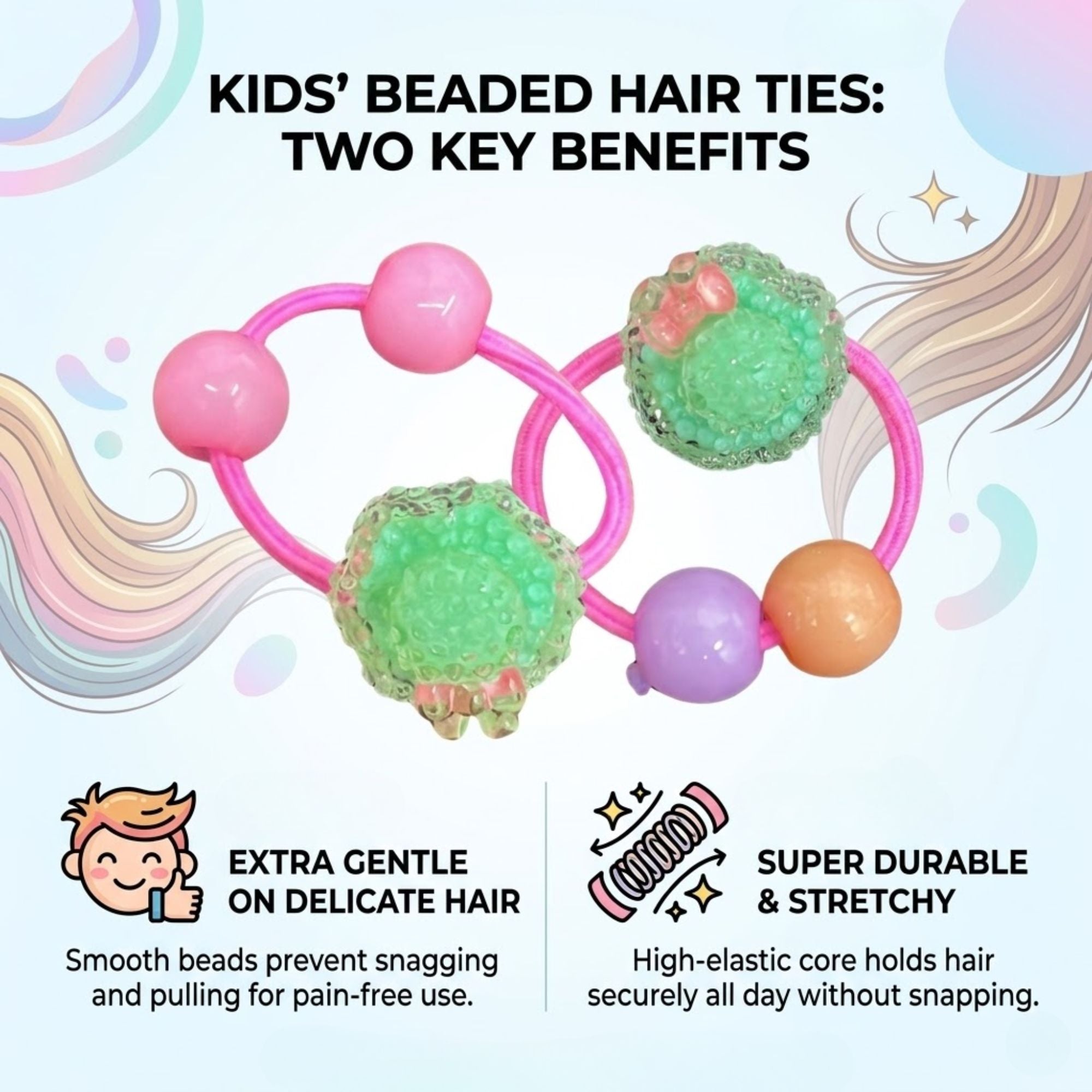 Kids Beaded Hair Ties Soft Stretch Ponytail Holders Set Hair Bands product image 8