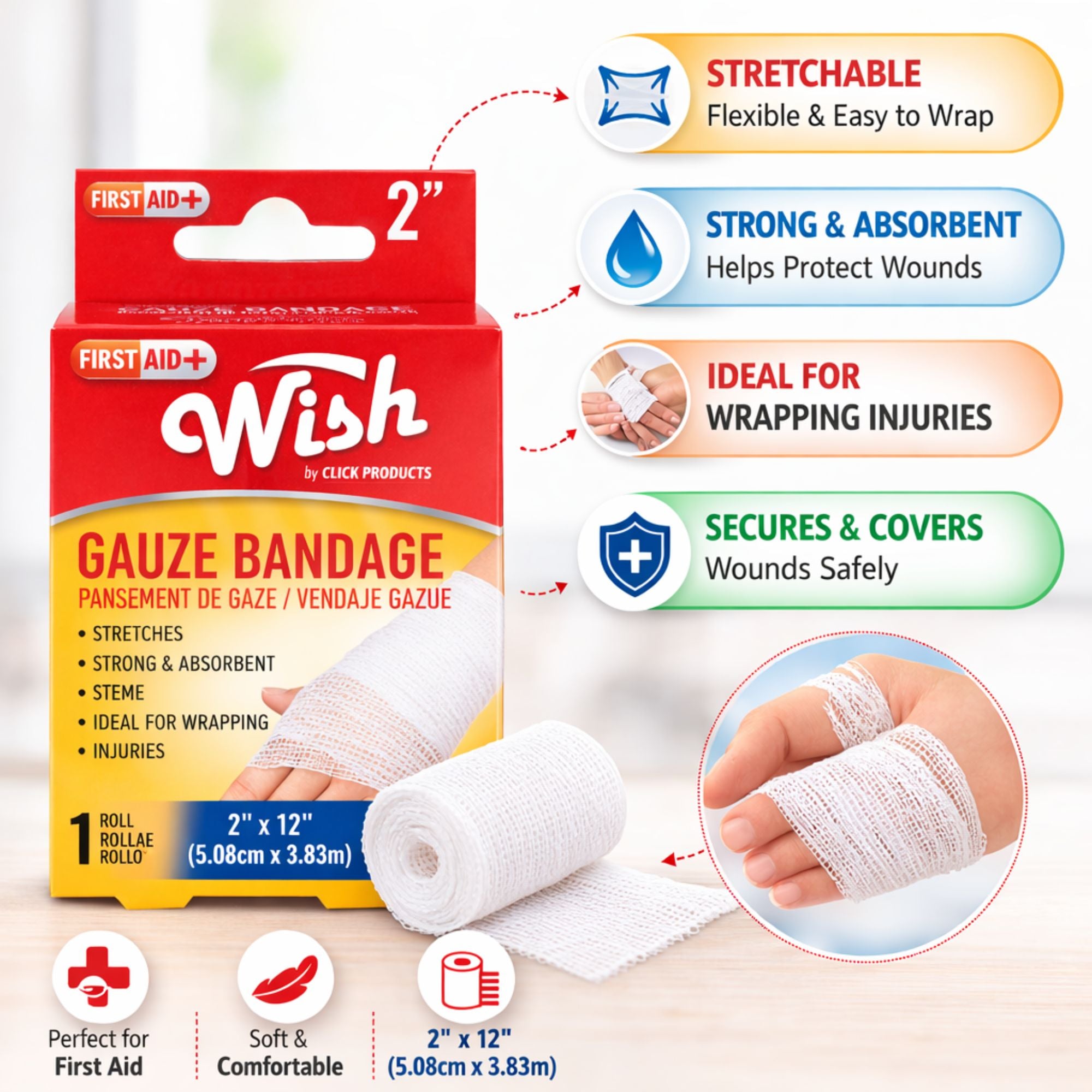 Wish Self Cling Bandage Gauze: 1 Pack Personal Care Safety product detail image