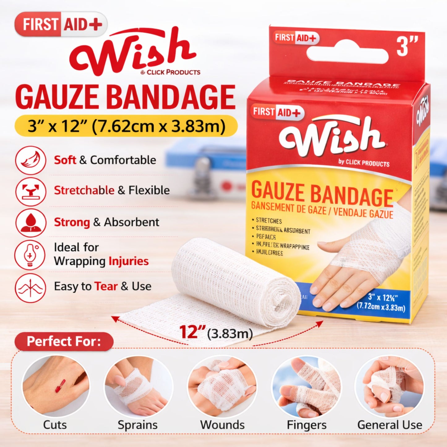 Wish Self Cling Bandage Gauze: 1 Pack Personal Care Safety size and feature image