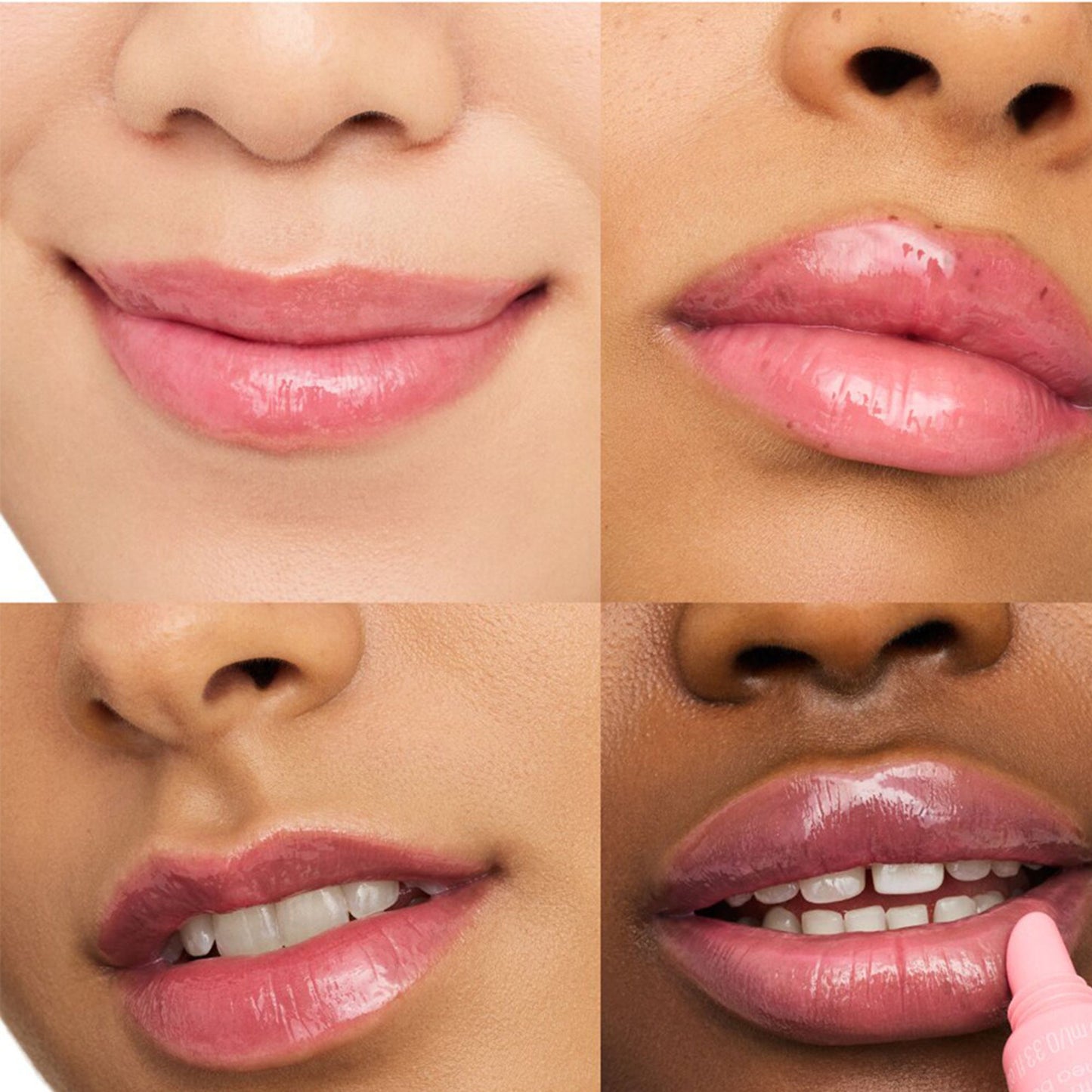Collage of four different skin tones with pink lips.