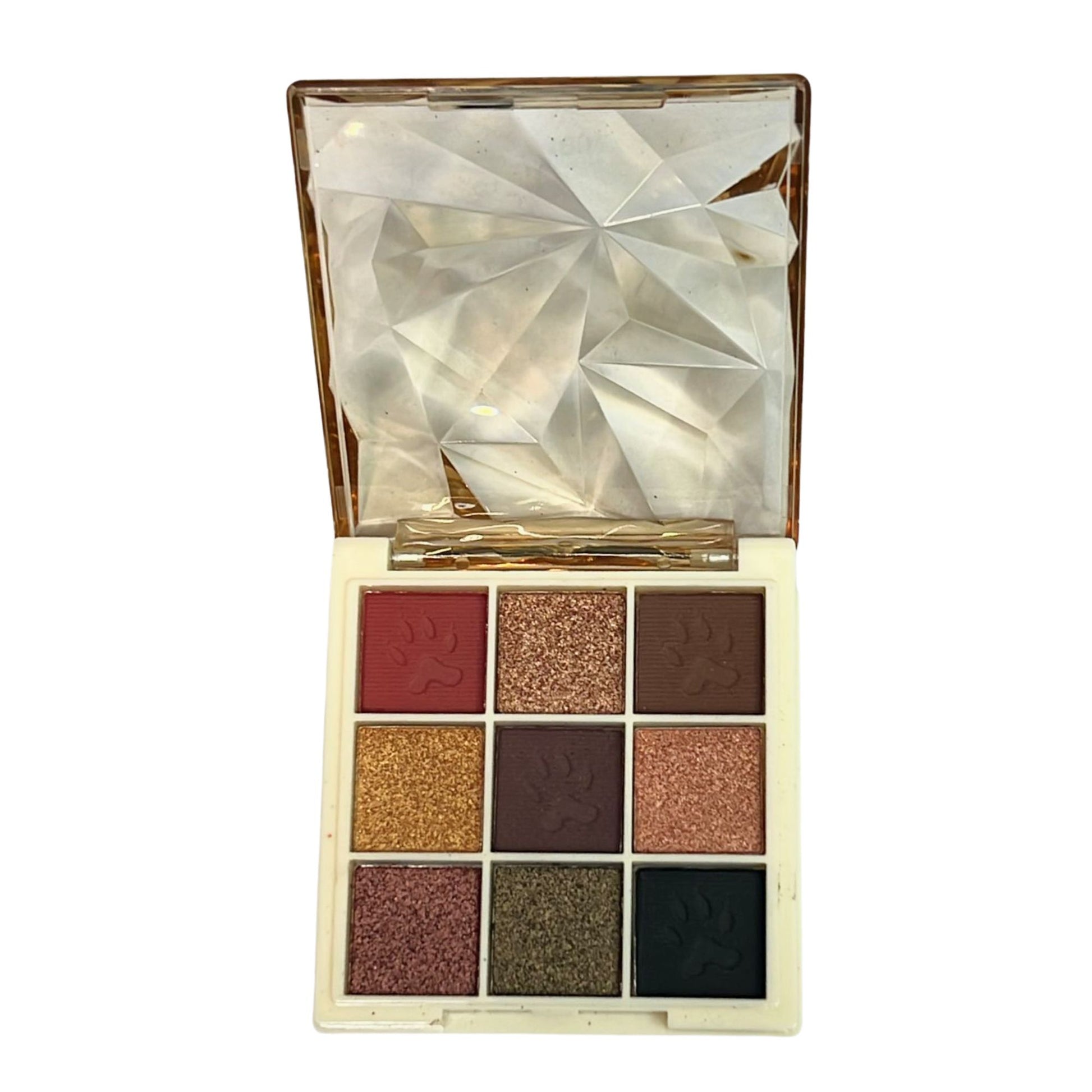 Makeup eyeshadow palette with geometric design on a white background