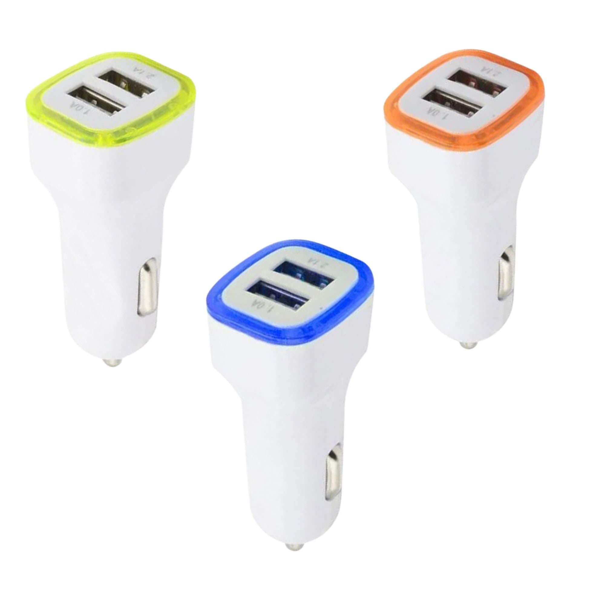 Dual USB 2 Port DC Car Charger 2.1A + 1.0A with LED Light 1 Pack Power Adapters & Chargers Gift size and feature image
