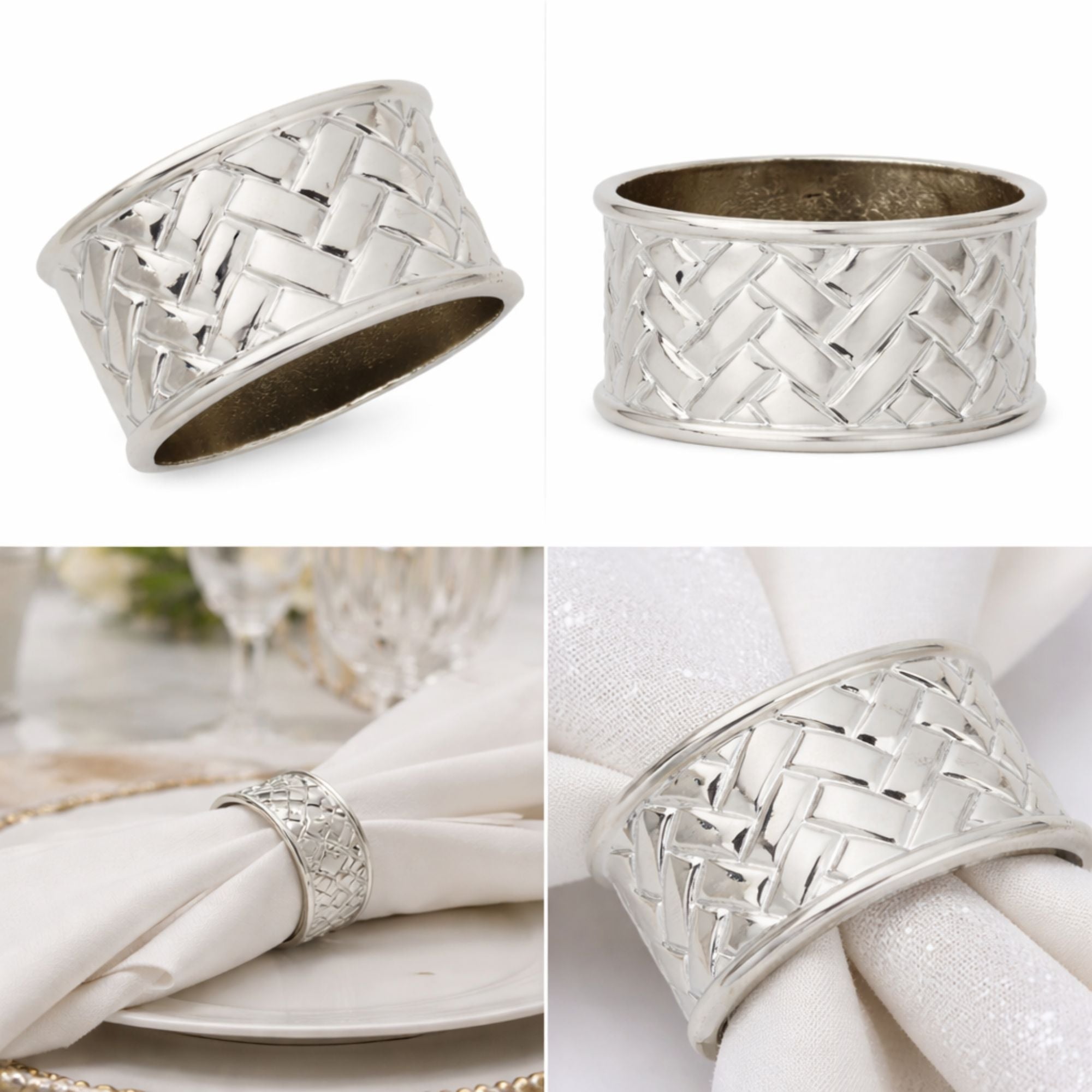 Cardiff Silver Napkin Ring – Elegant Woven Metal Table Holder: 1 Ring Napkin Rings lifestyle use image