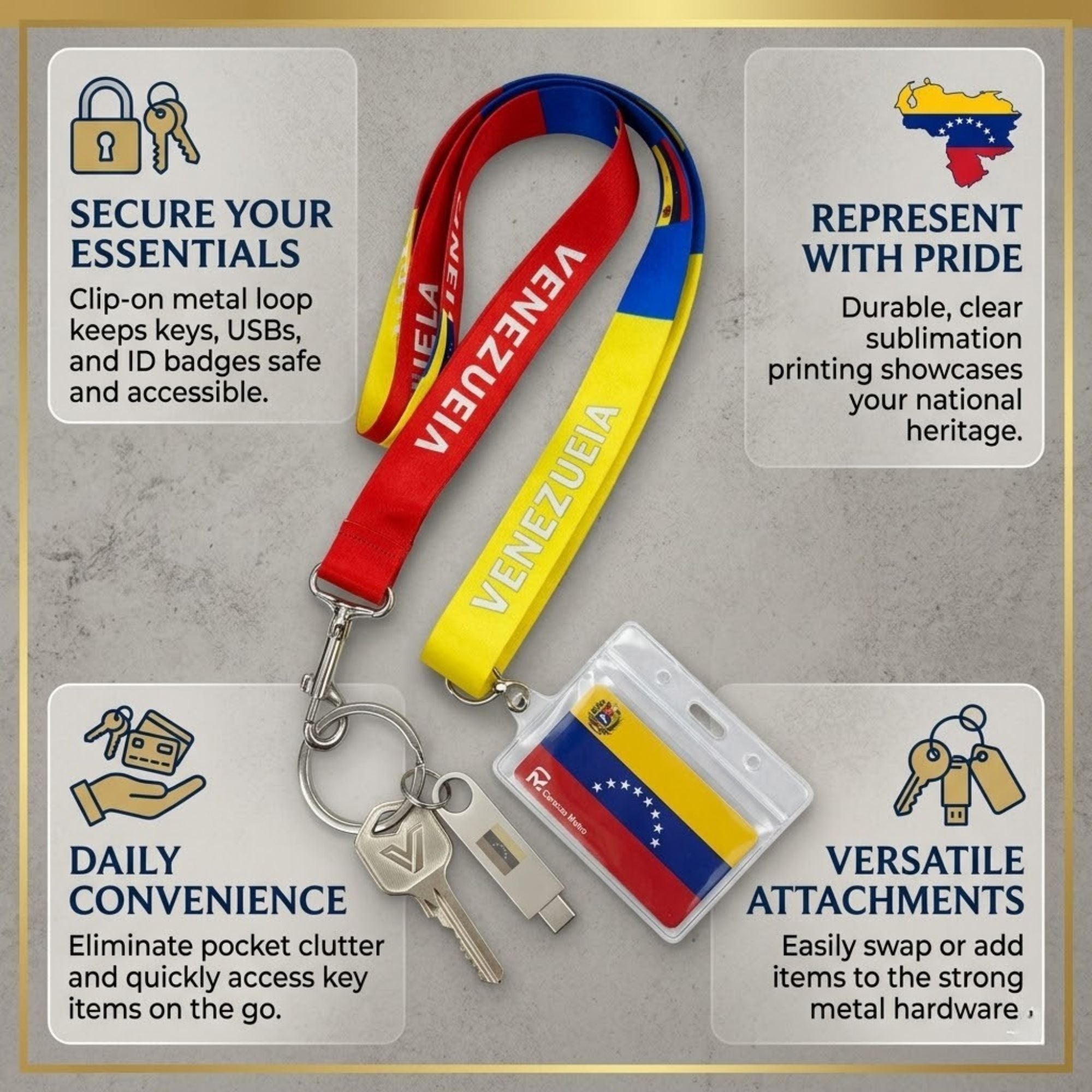18" Venezuela Flag Lanyard Keychain Durable Neck Strap Lanyards size and feature image