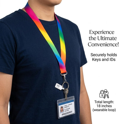 Premium 18" Rainbow Pride Neck Strap & LGBTQ+ Keychain