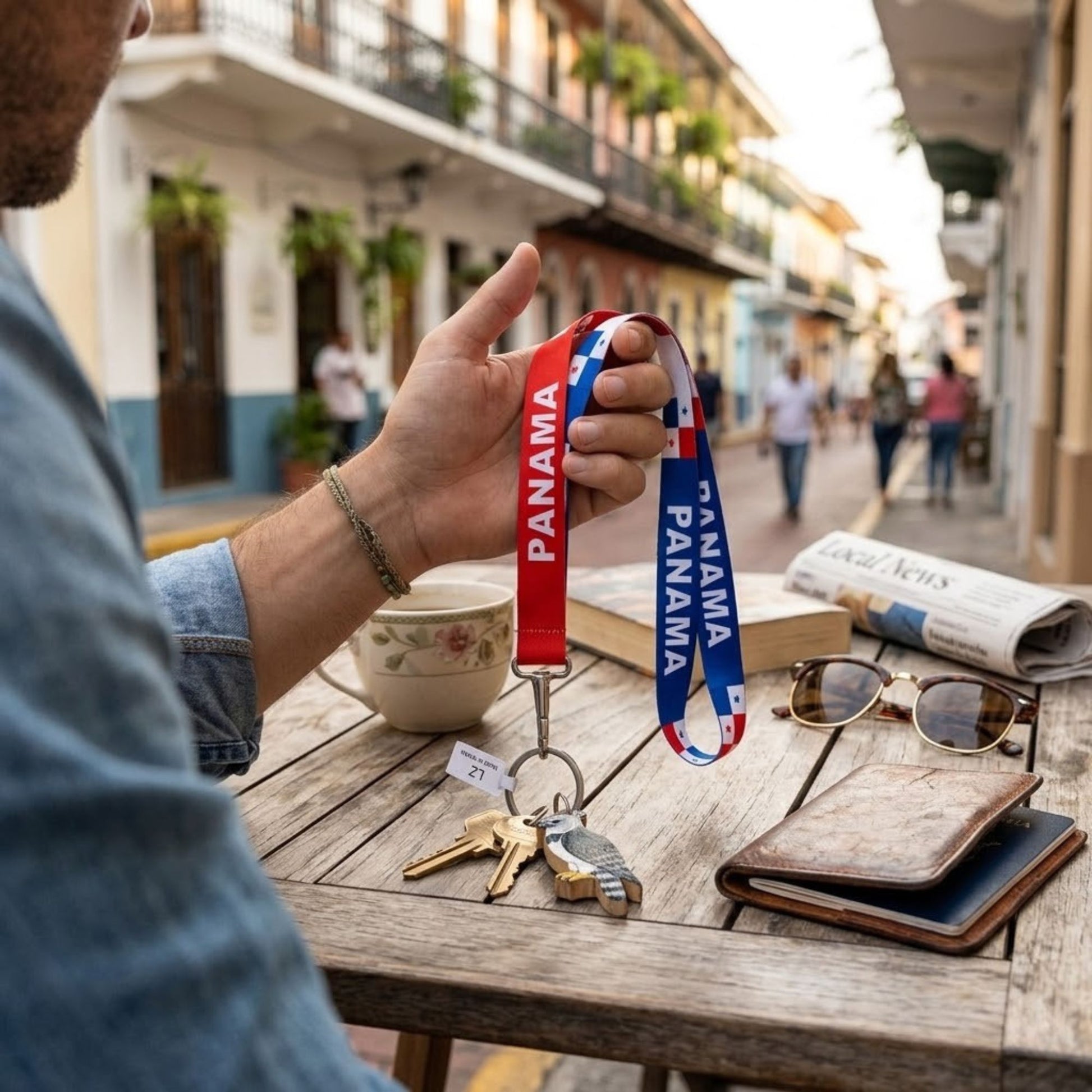 Premium 18" Panama Flag Neck Strap & Keychain Holder