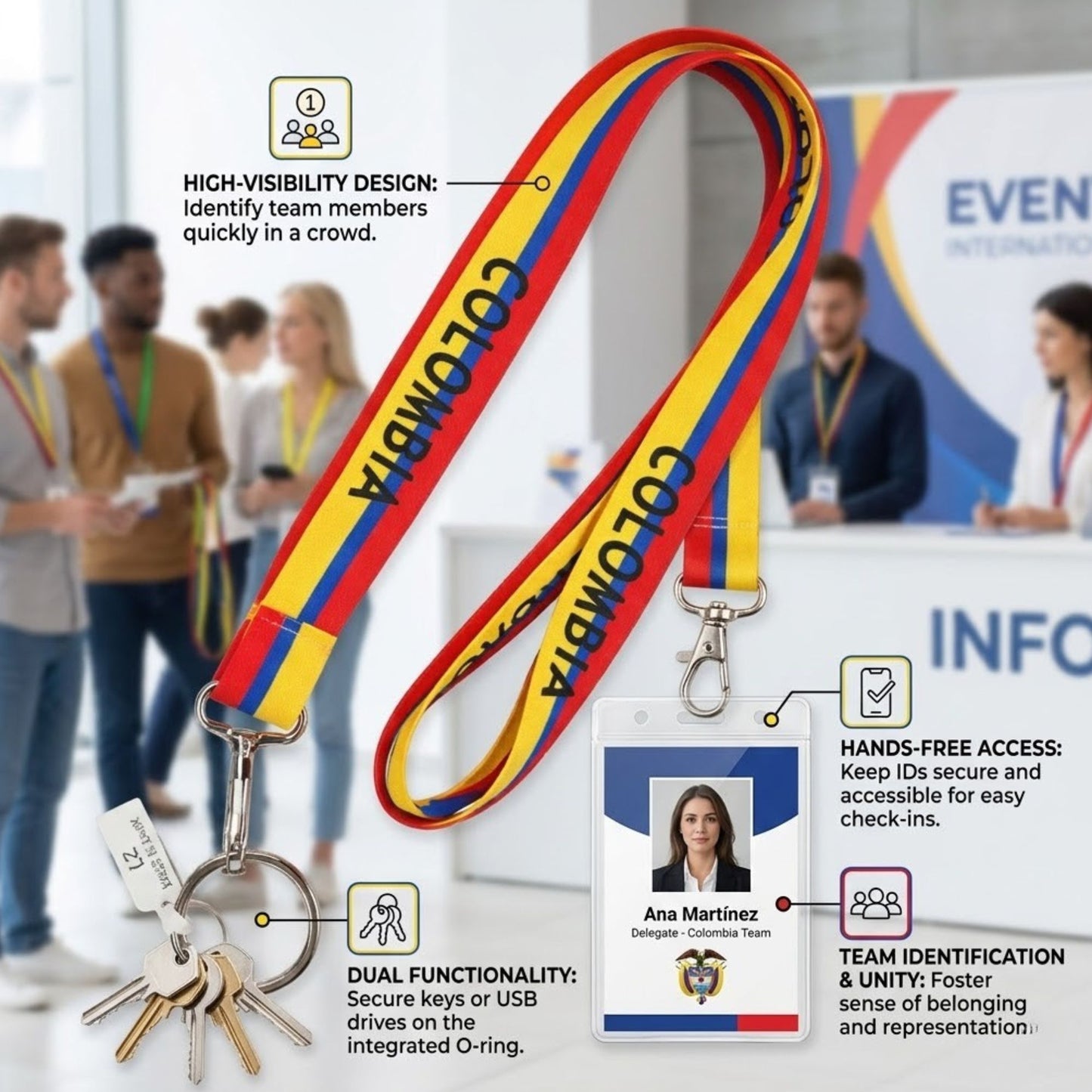 18" Colombia Flag Lanyard Neck Strap for Keys & ID Badges Lanyards Colombia Keychain Lanyards size and feature image