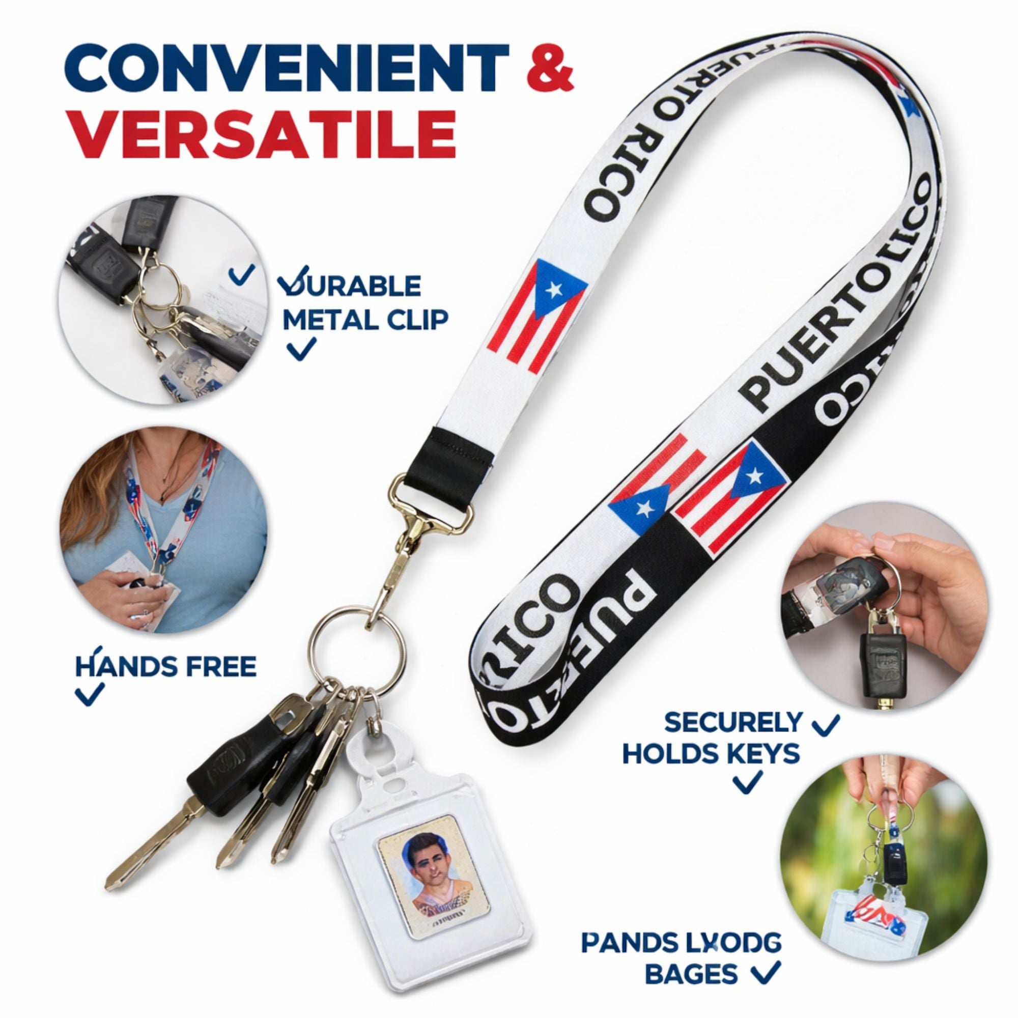 18" Puerto Rico Flag Lanyard Neck Strap for Keys and IDs size and feature image