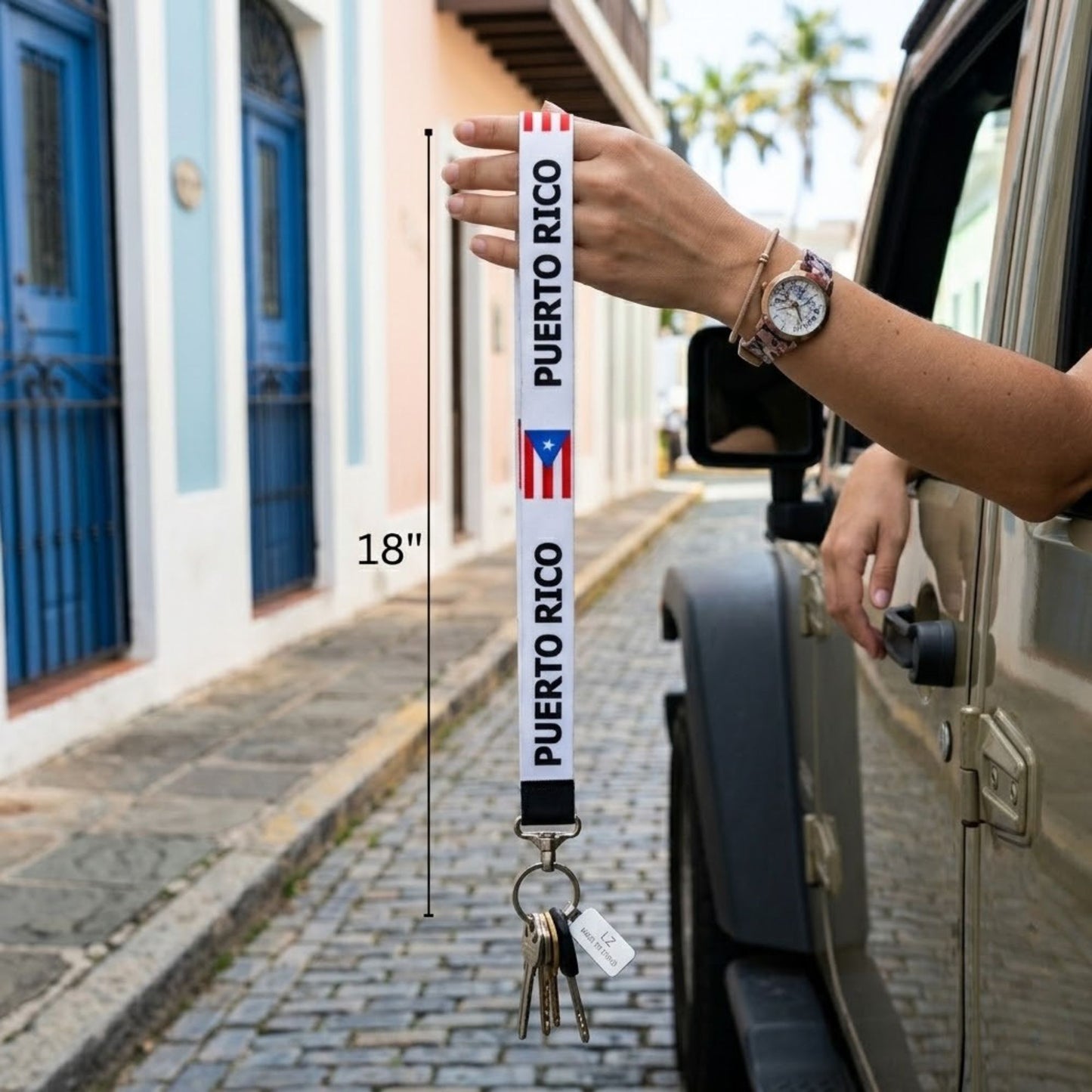 18" Puerto Rico Flag Lanyard Neck Strap for Keys and IDs lifestyle use image