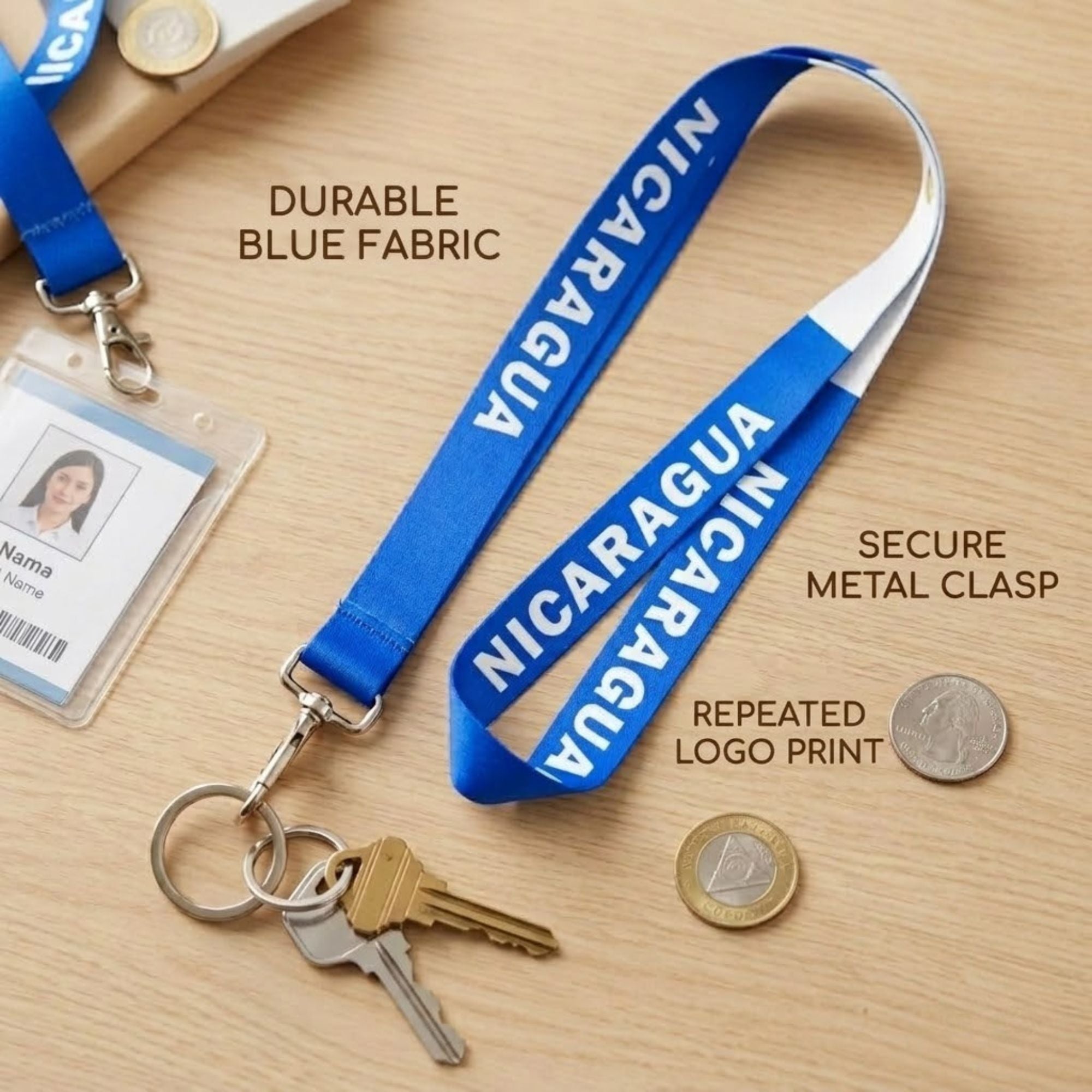 18" Nicaragua Flag Lanyard Neck Strap Keychain for Keys & IDs size and feature image