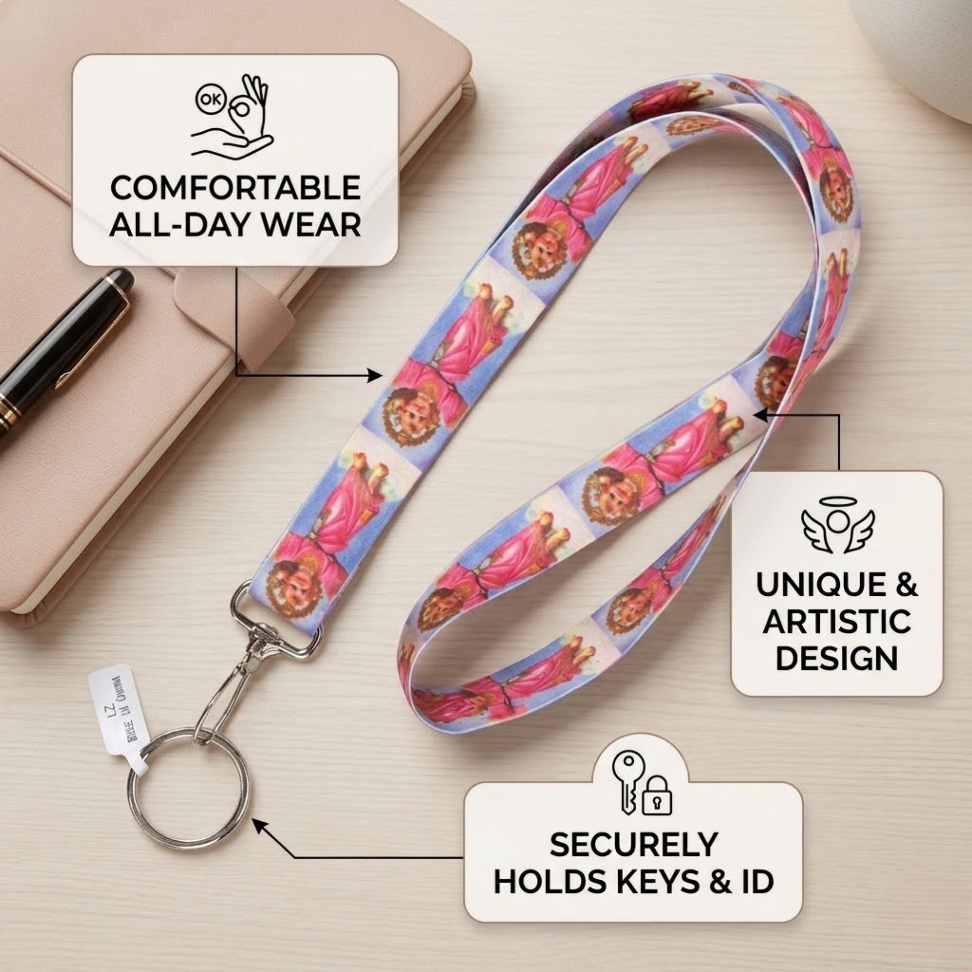 18" Printed Lanyard Neck Strap Keychain for Keys & IDs size and feature image