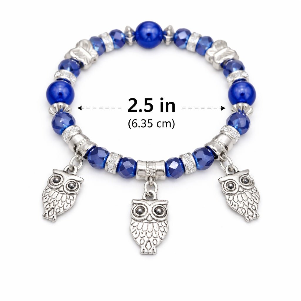 Crystal Beaded Bracelet Owl Charm Blue product detail image
