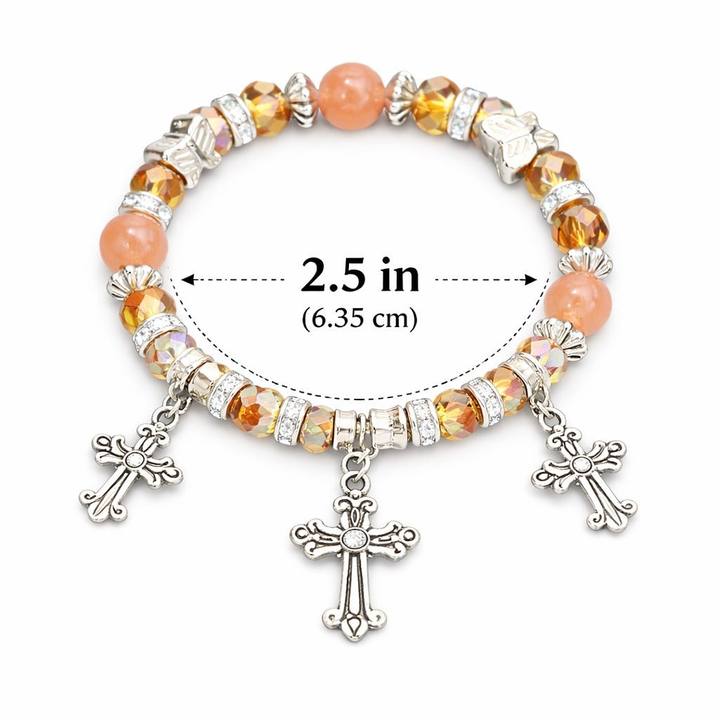 Crystal Beaded Bracelet Cross Charm Brown Bracelets product detail image