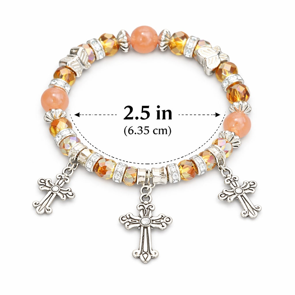 Bracelet with cross charms and colored beads, size indicated as 2.5 inches.