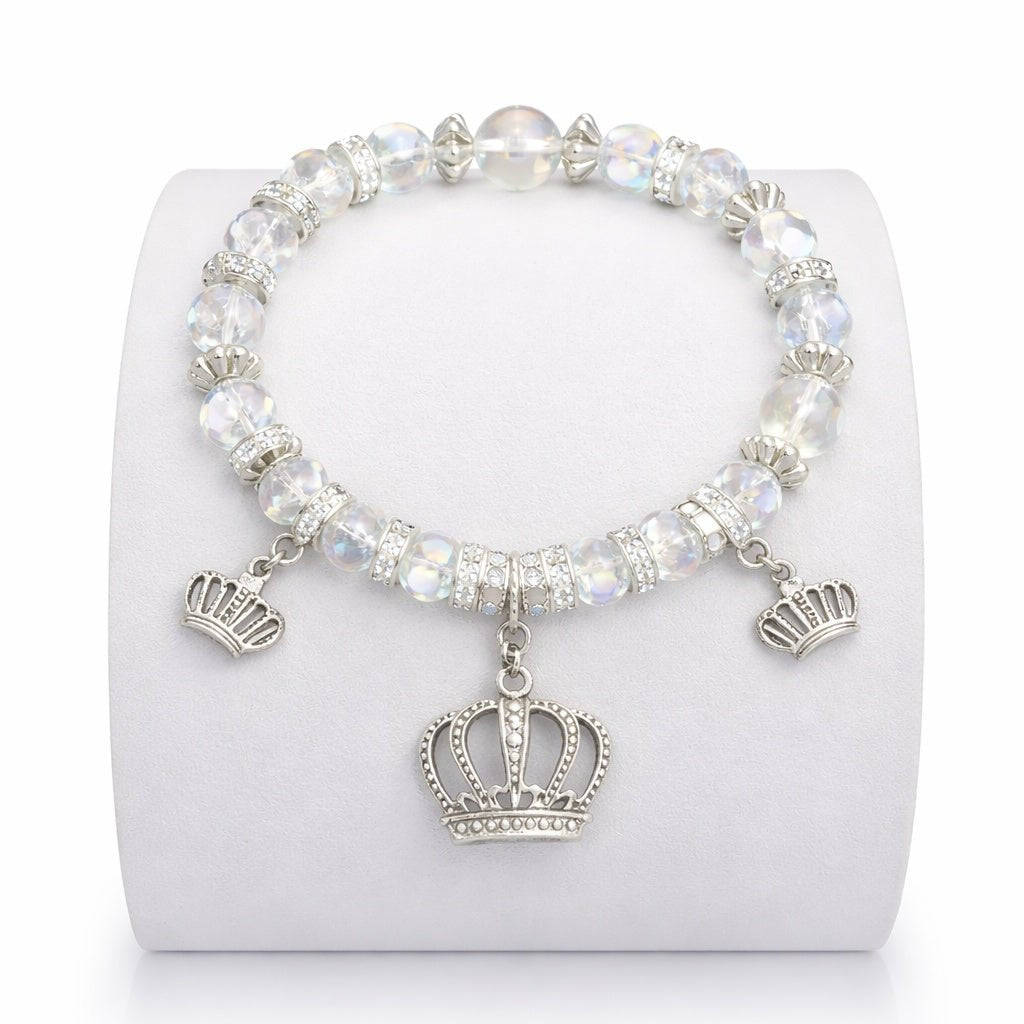 Crystal Beaded Bracelet Crown Charm Clear Bracelets size and feature image