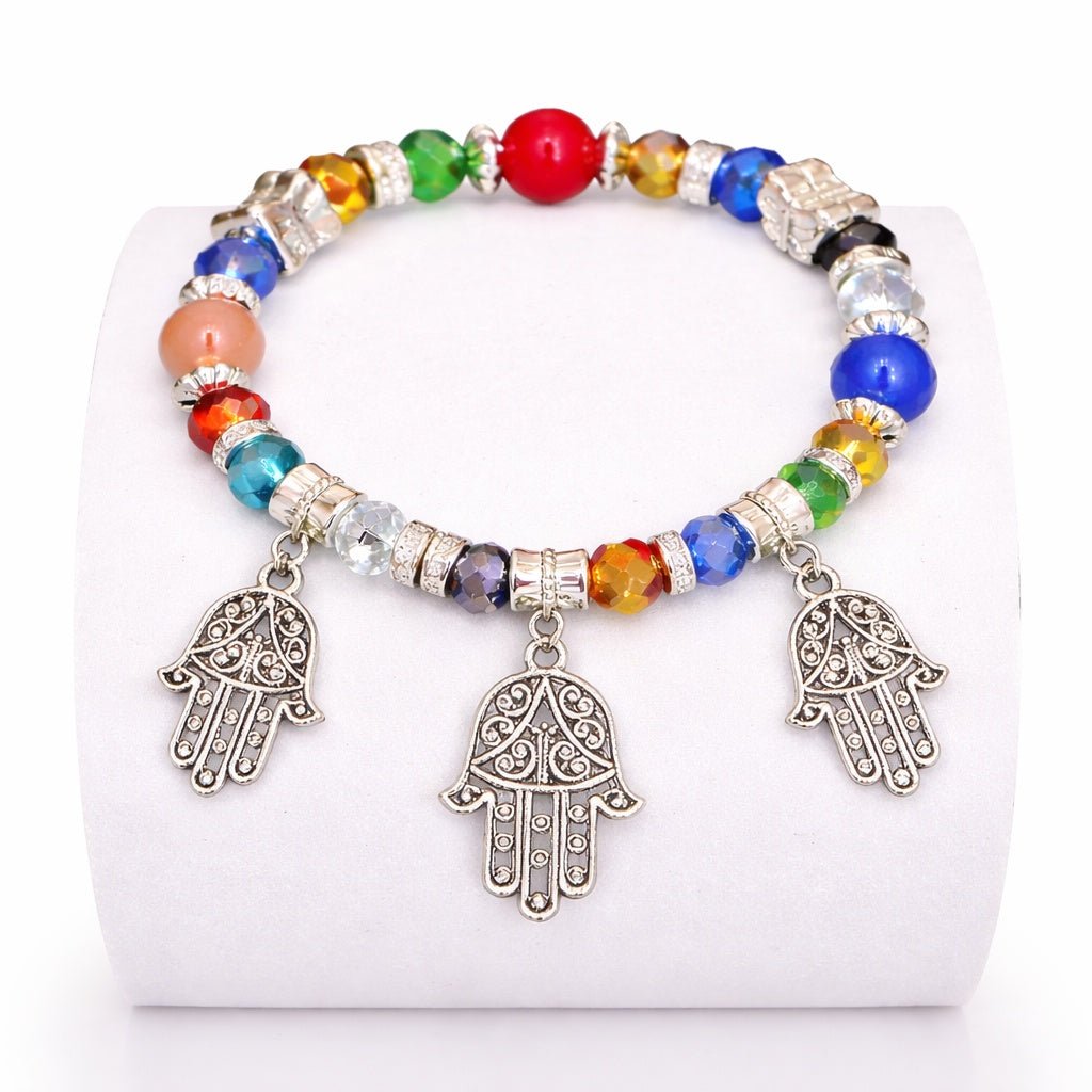 Crystal Beaded Bracelet Hamsa Hand Charm Multicolor size and feature image