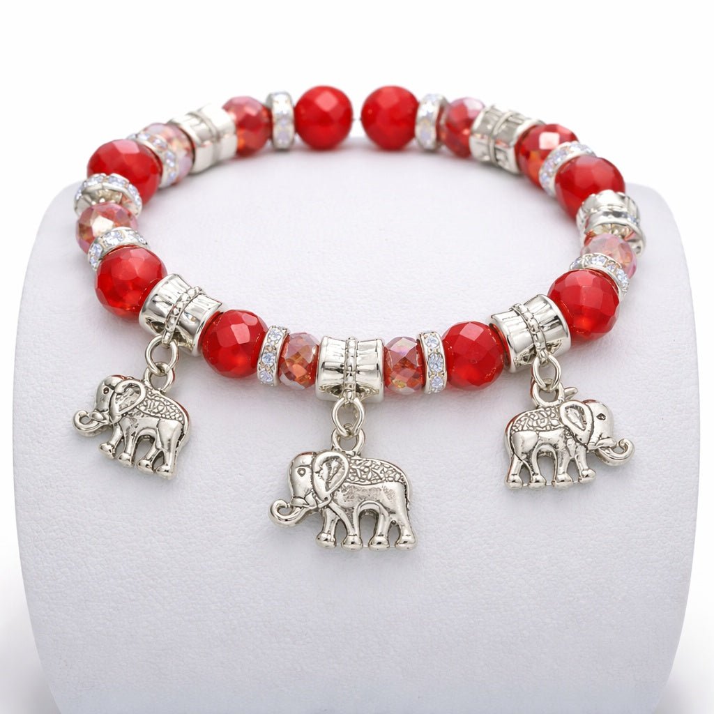 Crystal Beaded Bracelet Elephant Charm Red Bracelets size and feature image