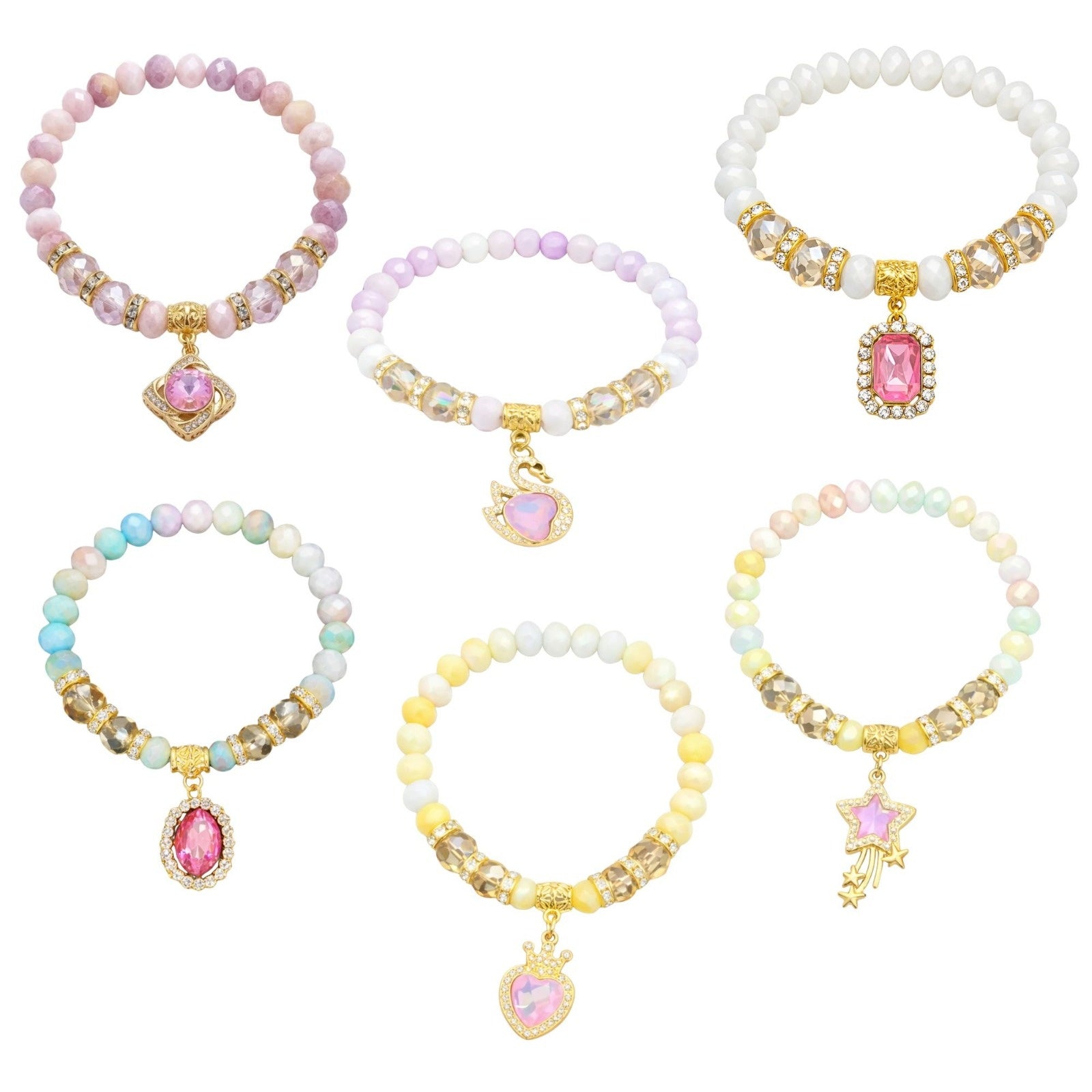 Pastel Crystal Beaded Bracelet Gold Charm Bracelets main product image