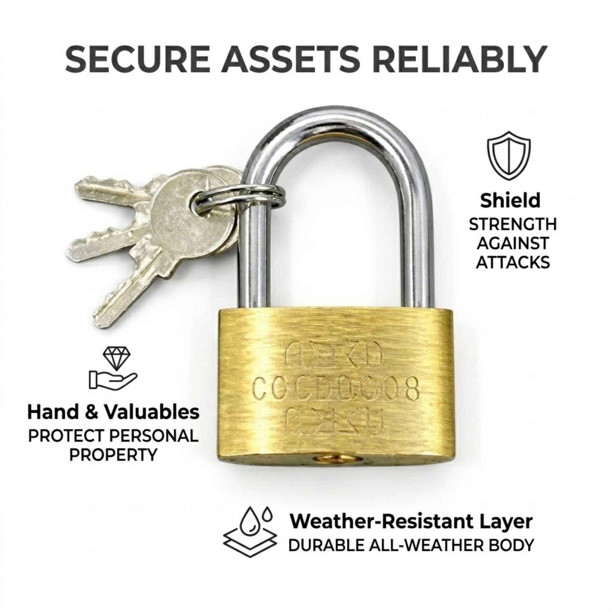 1.70" x 1.7" Solid Brass Padlock with 3 Keys Heavy Duty Lock size and feature image