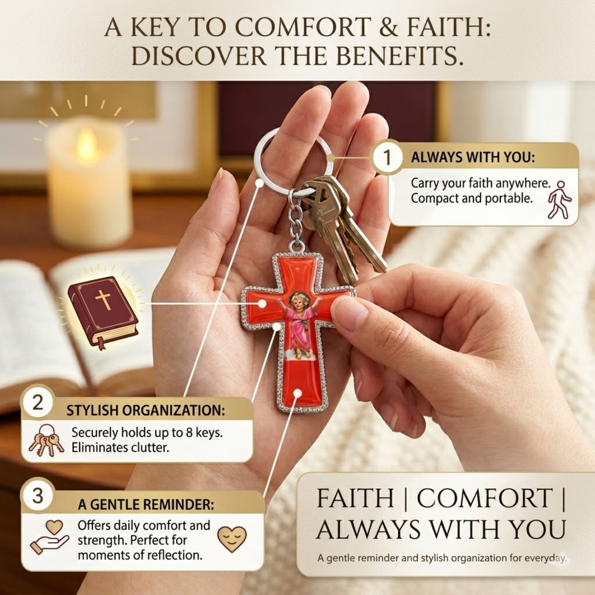 Divine Mercy Cross Keychain 5" Christian Faith Key Ring