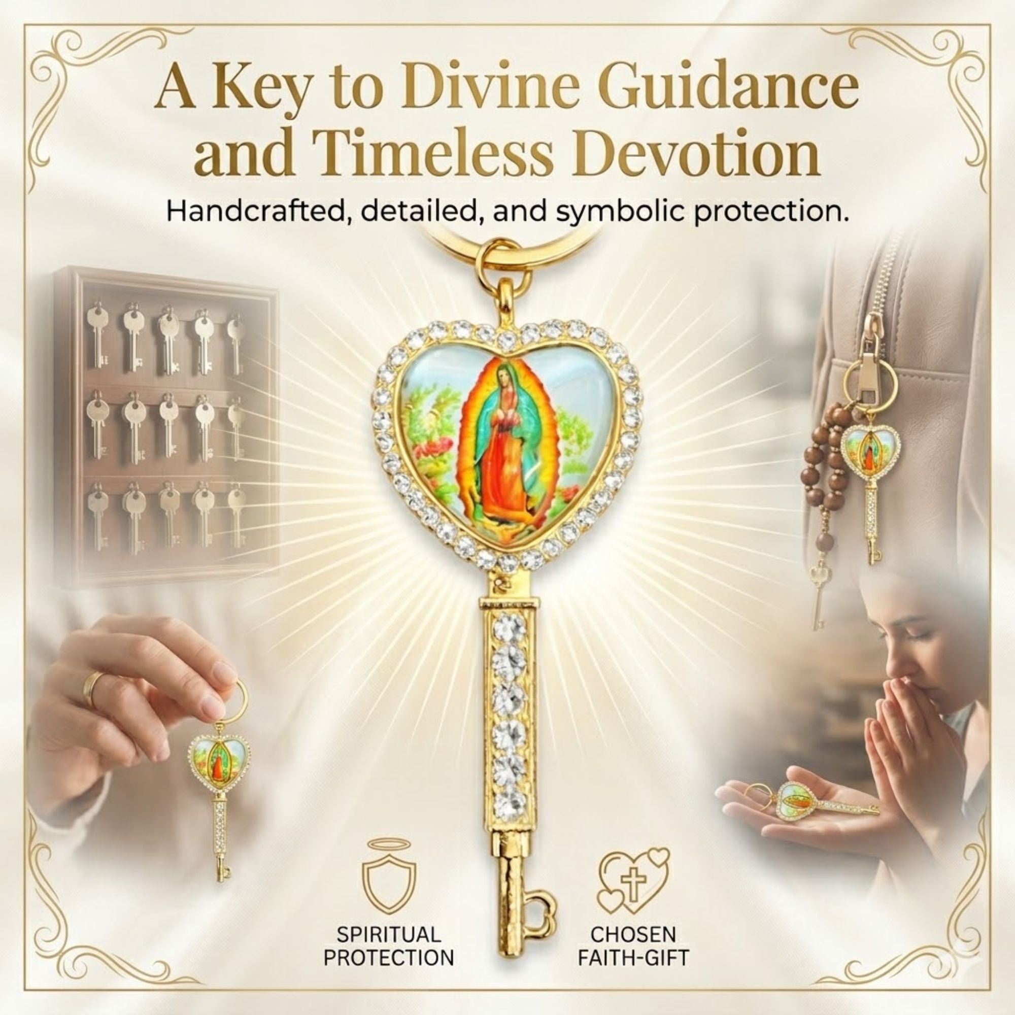 4.9" Our Lady of Guadalupe Keychain Religious Virgin Mary Gift size and feature image