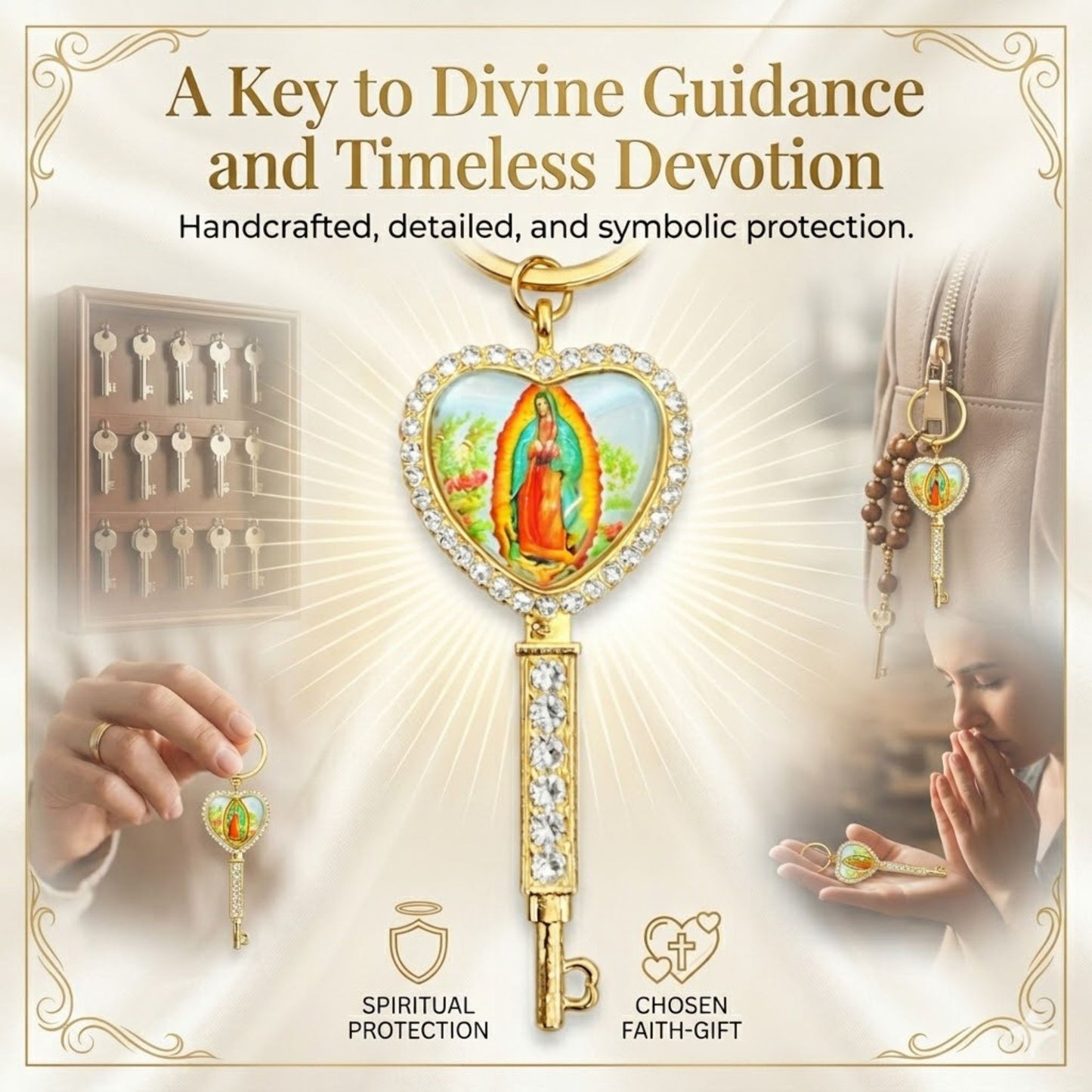 4.9" Our Lady of Guadalupe Keychain Religious Virgin Mary Gift size and feature image