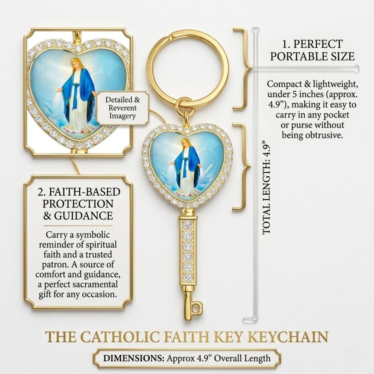 4.9" Sacred Heart of Jesus Keychain Religious Protection Gift size and feature image