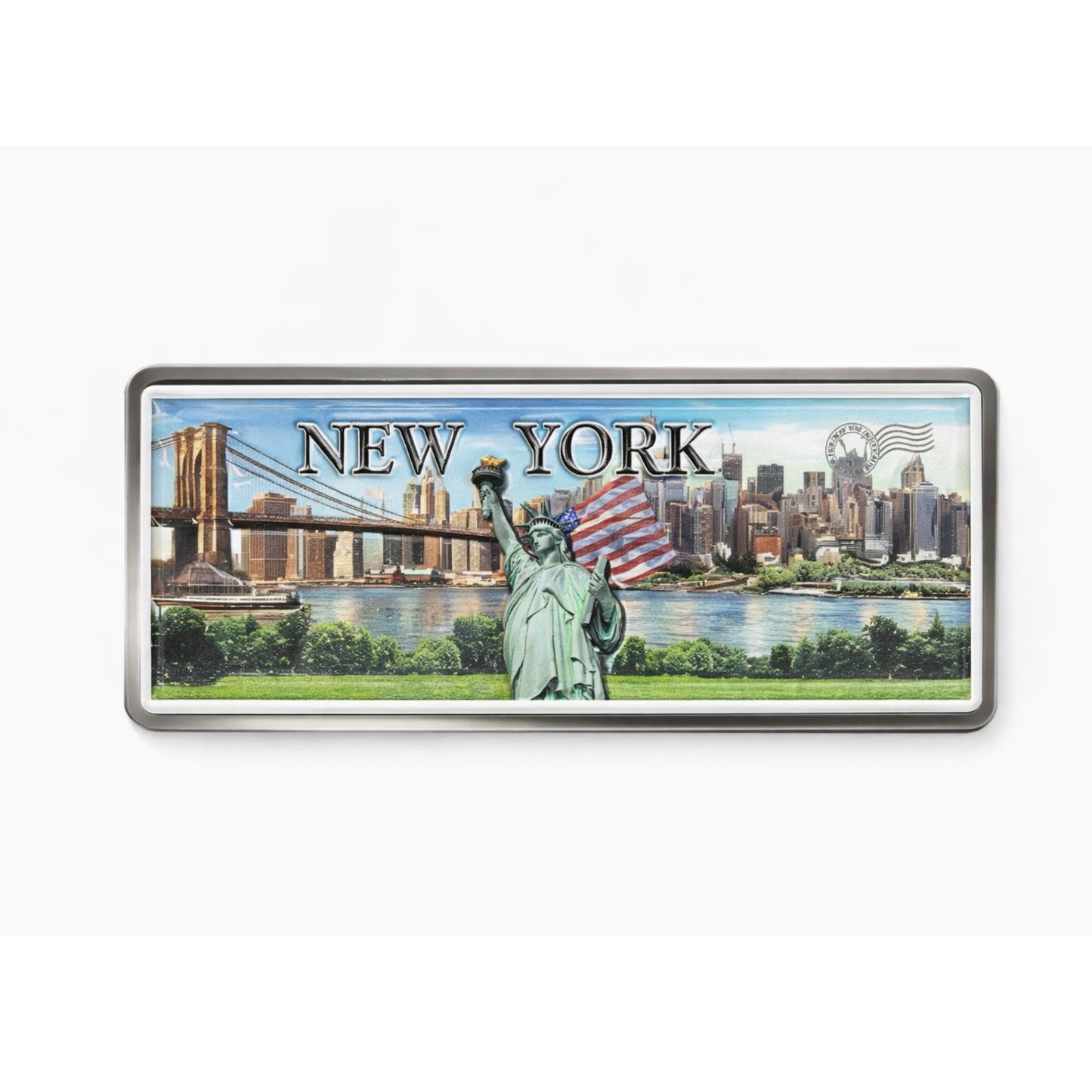 4.8" x 1.8" New York Embossed Magnet – NYC Souvenir Fridge Decor Souvenir Magnets size and feature image