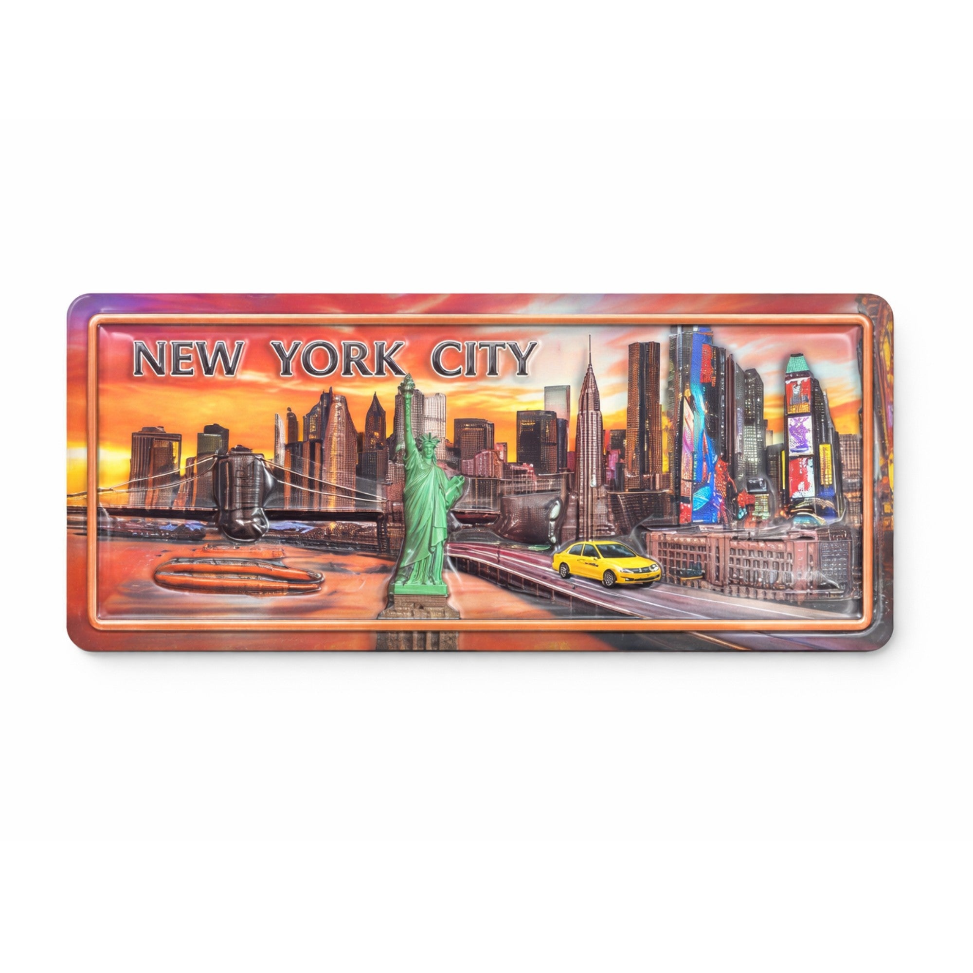 4.8" x 1.8" New York Embossed Magnet – NYC Souvenir Fridge Decor Souvenir Magnets lifestyle use image