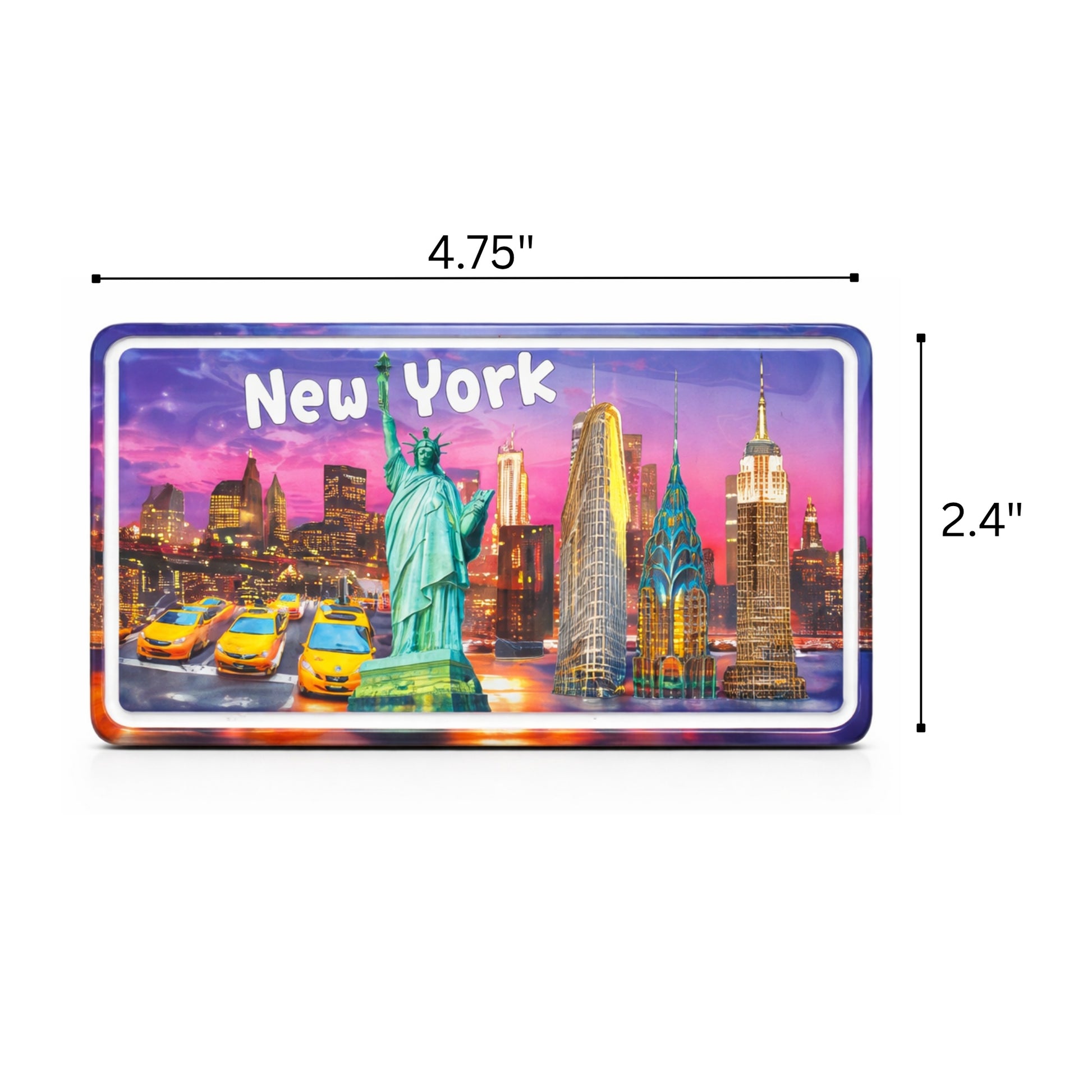 Fridge magnet with New York cityscape design and dimensions