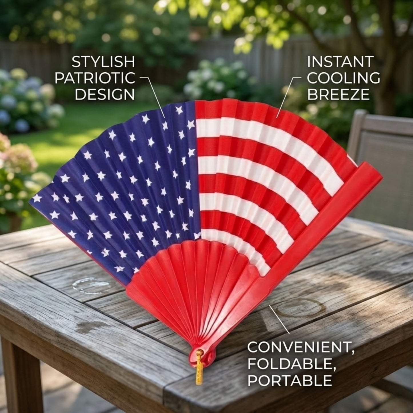 14" x 9" Patriotic American Flag Hand Folding Fan product detail image