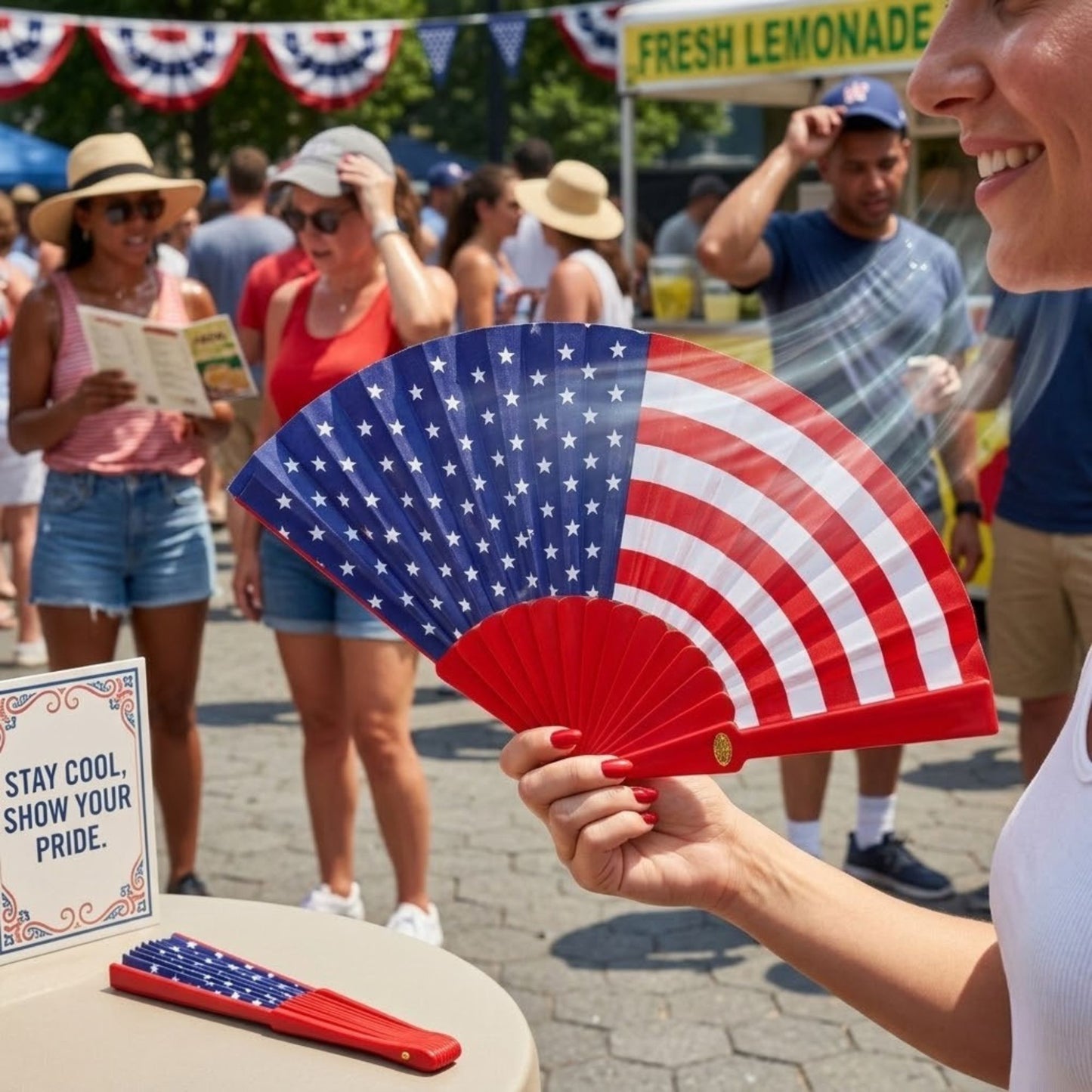 14" x 9" Patriotic American Flag Hand Folding Fan size and feature image