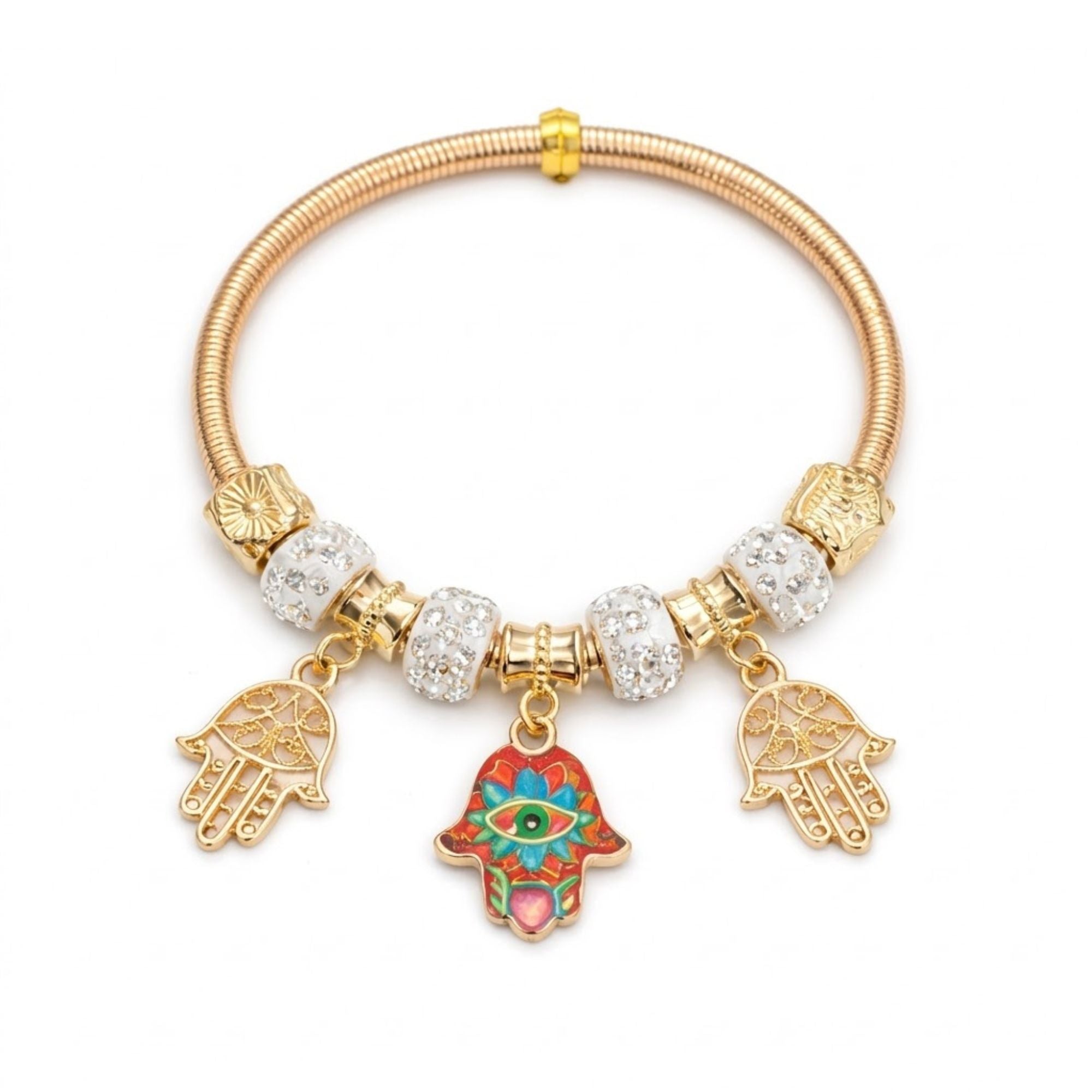 2.2" Diameter Protective Hamsa & Evil Eye Charm Bracelet product detail image
