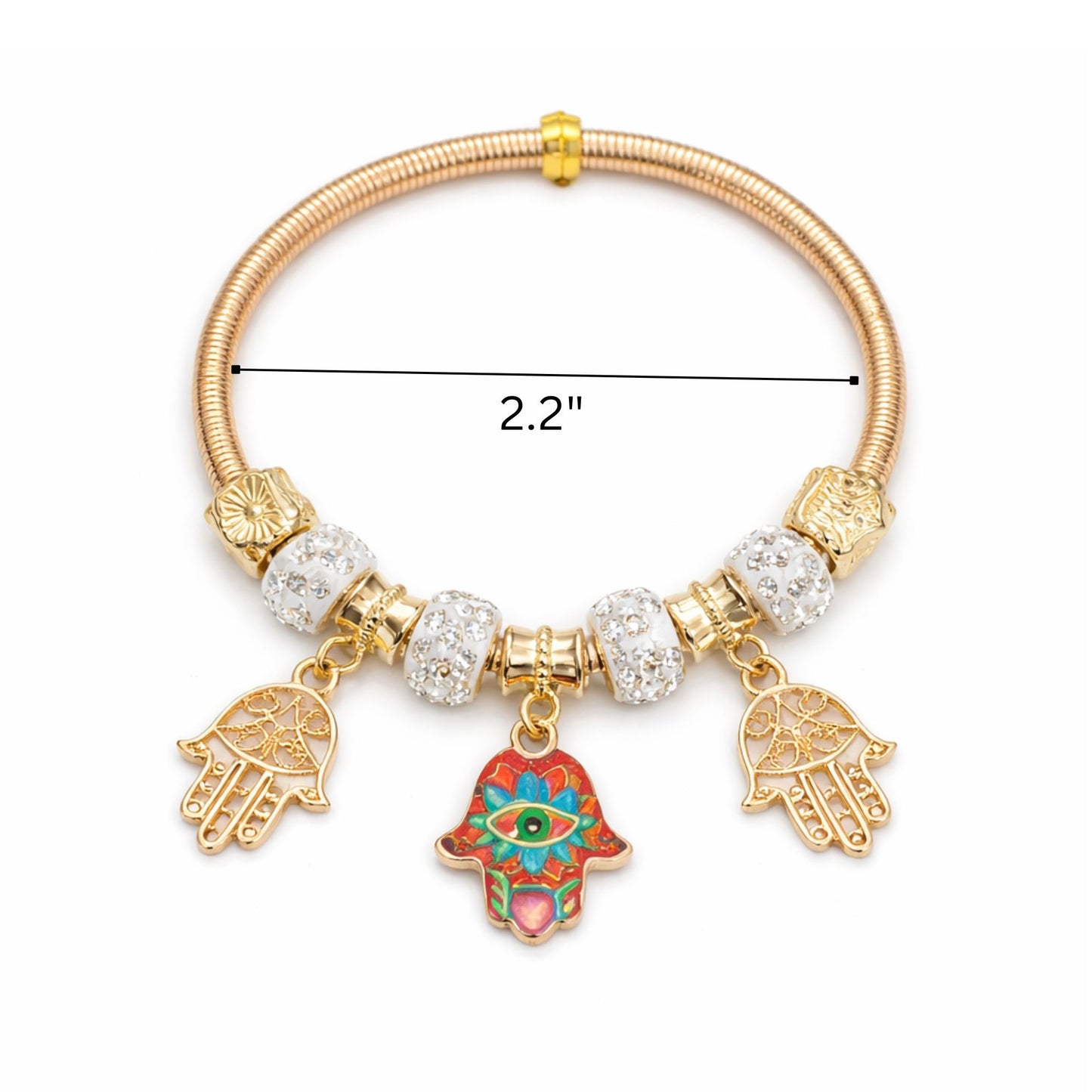 2.2" Diameter Protective Hamsa & Evil Eye Charm Bracelet lifestyle use image