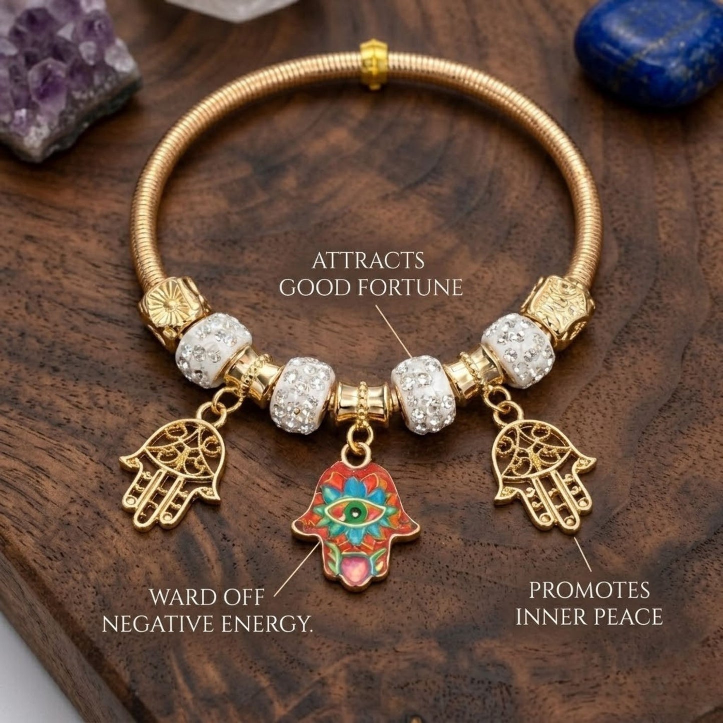 2.2" Diameter Protective Hamsa & Evil Eye Charm Bracelet product image 5